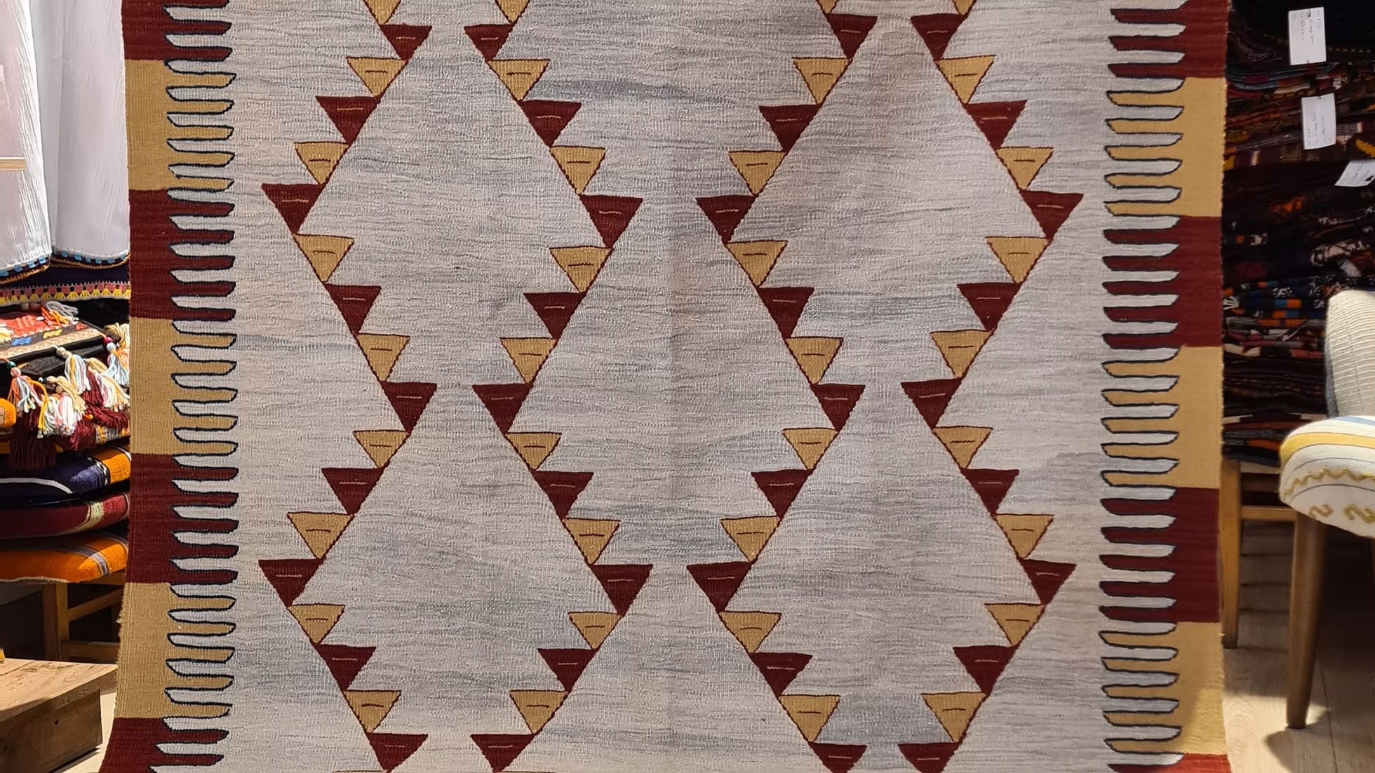 Handwoven Oushak Wool Rug in Terracotta and Butter Yellow Featuring Traditional Turkish Design