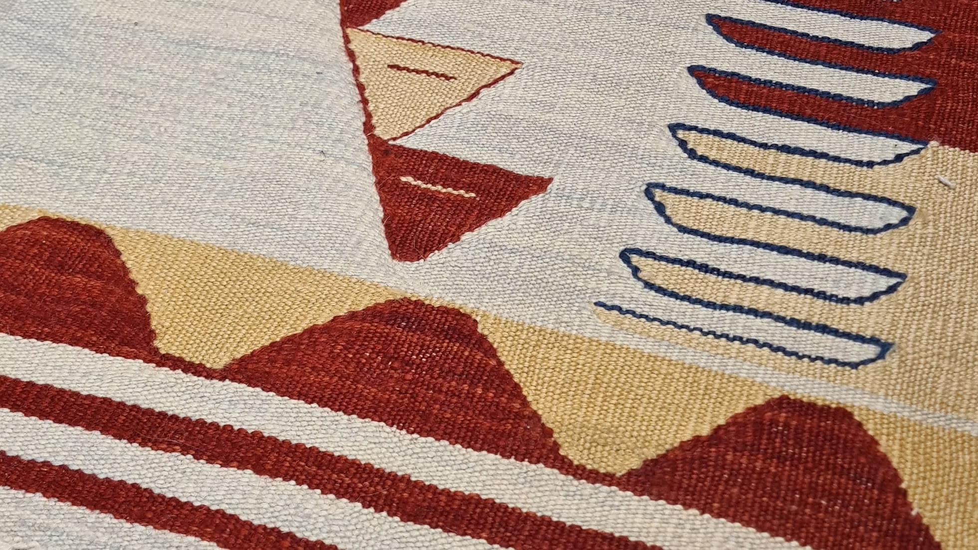 Minimalist Oushak Rug in Vibrant Butter Yellow and Rich Terracotta Handwoven in Turkey