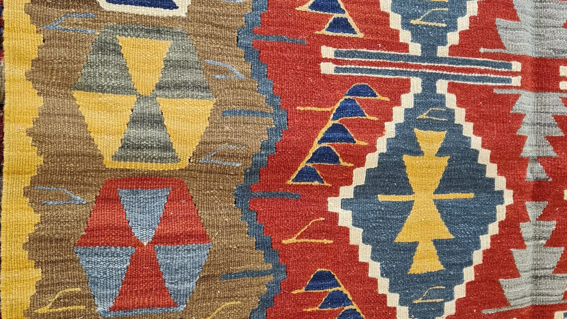Details of the Contemporary Turkish Handwoven Rug by Kilim Couture New York Rug Store featuring flat-weave Oushak design
