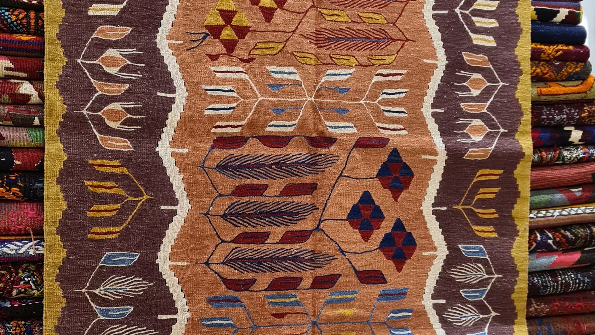 Oushak Tulip Design Kilim Rug in Antique Walnut | Kilim Couture