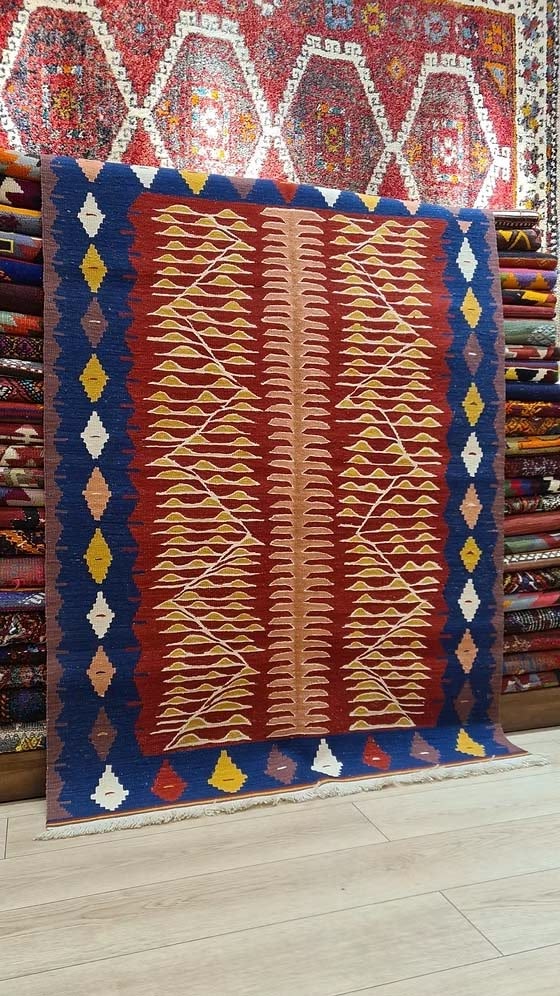 Contemporary Turkish Oushak kilim in terracotta and saffron for modern designer interiors, NYC trade rug source