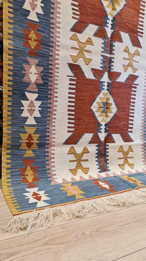 Modern Heritage Flat-Weave Rug from Usak, Turkey, Vintage Style, Neutral and Warm Tones