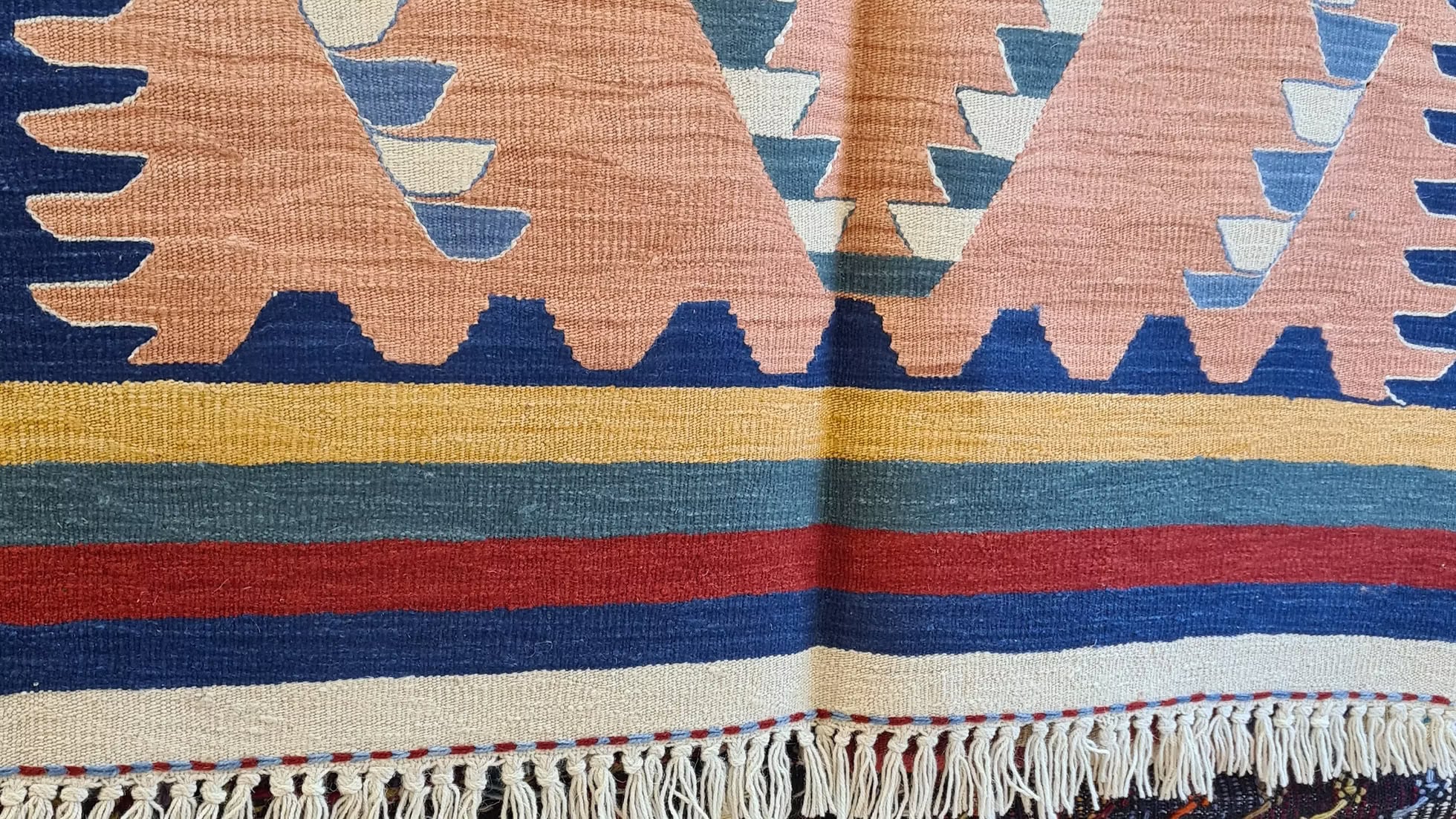 Handwoven rug from Uşak, Turkey, featuring modernist geometric patterns-perfect for NYC luxury interior design projects.