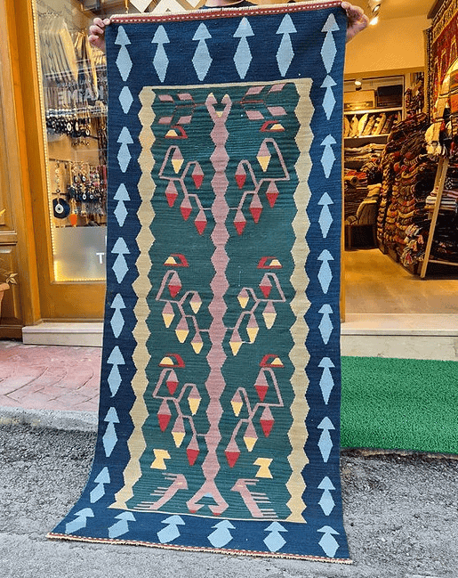 Luxury kilim runner with pastel palette for rustic interior design