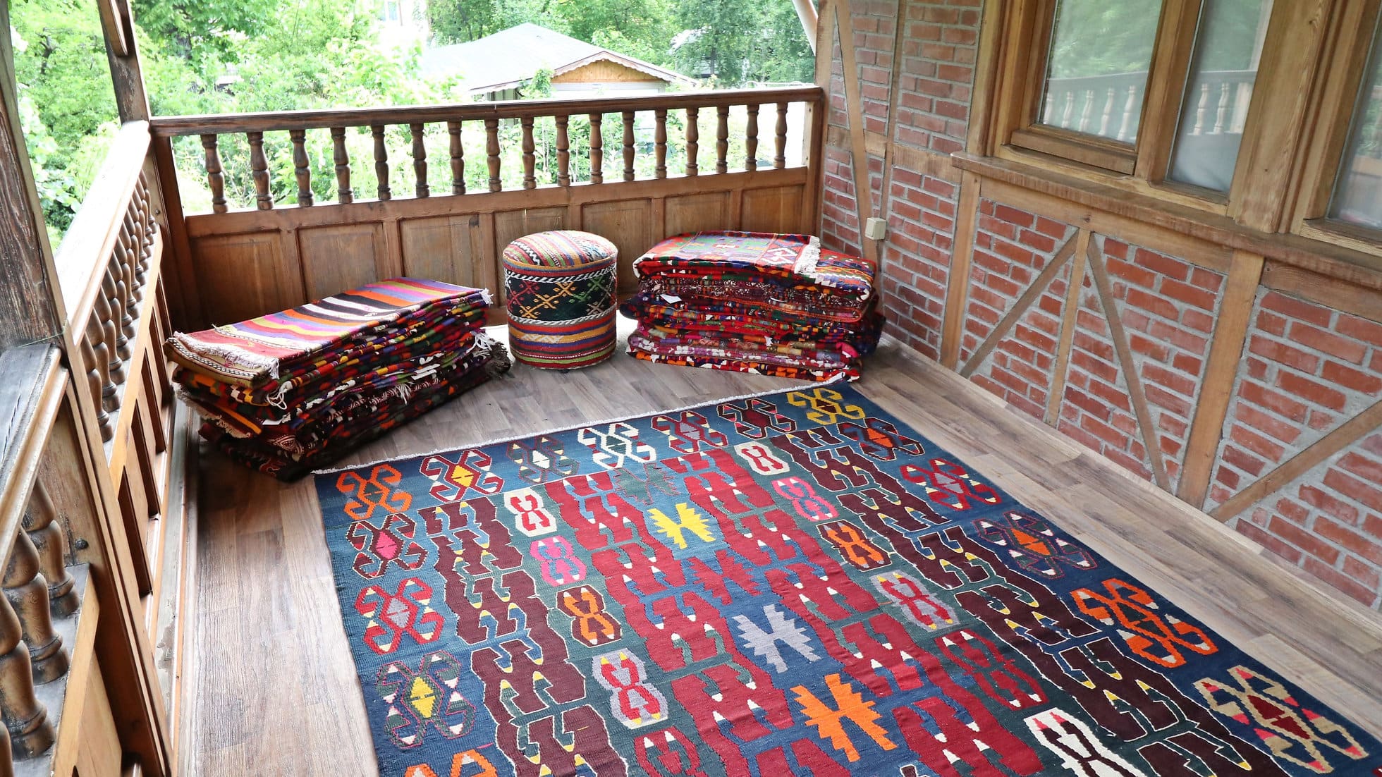 Bohemian vintage large area rug in the patio