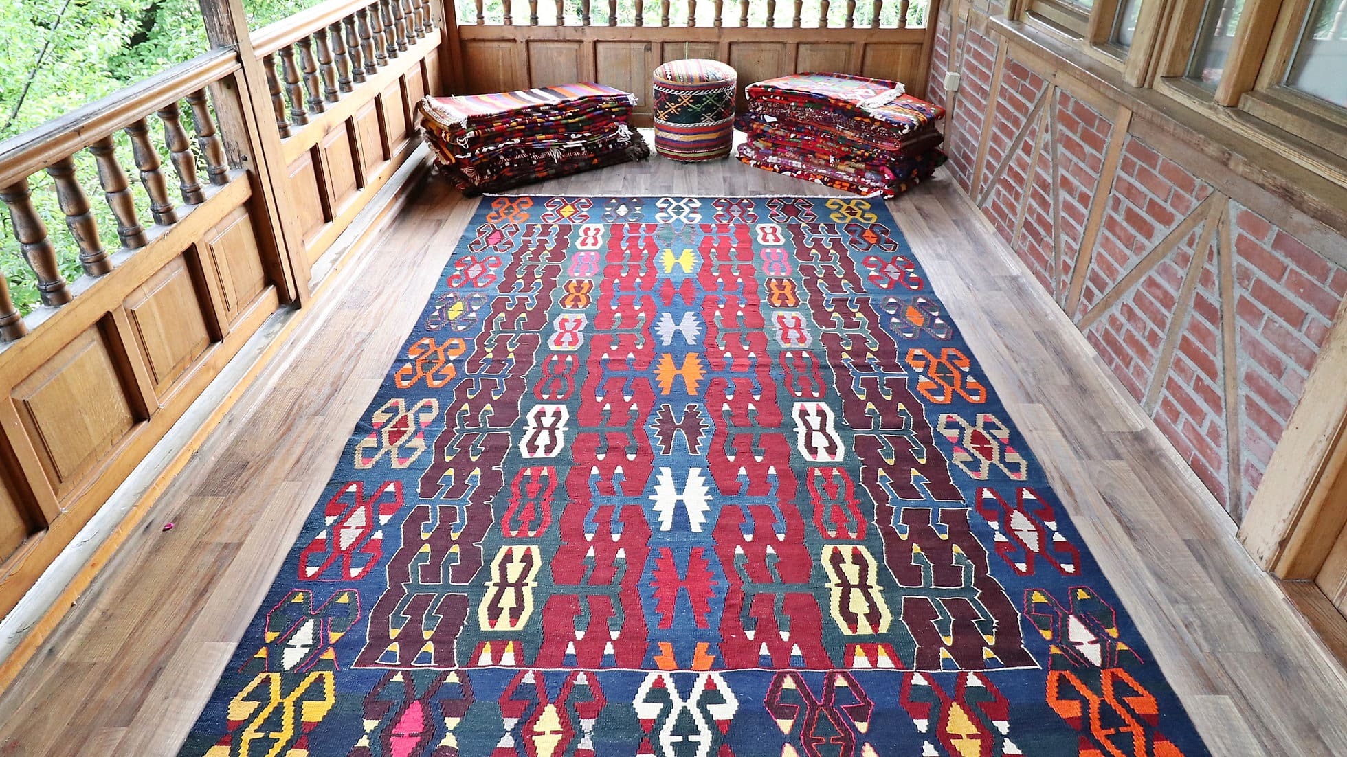 Bohemian vintage large area rug in the patio
