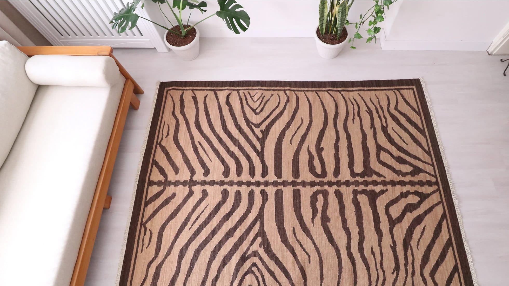 zebra animal print hand-knotted abstract Turkish kilim rug in brown
