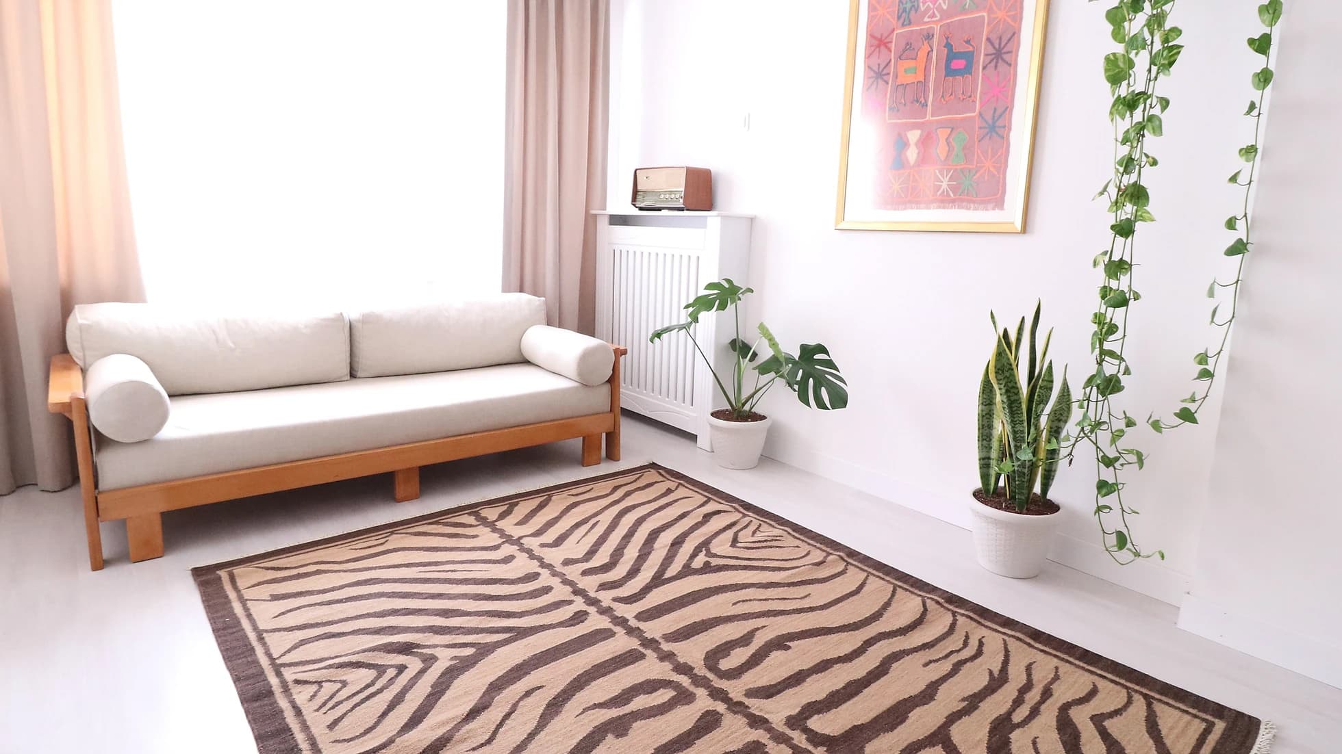 zebra animal print hand-knotted abstract Turkish kilim rug in brown