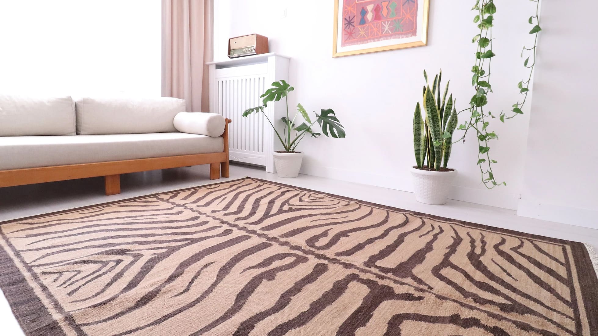 zebra animal print hand-knotted abstract Turkish kilim rug in brown