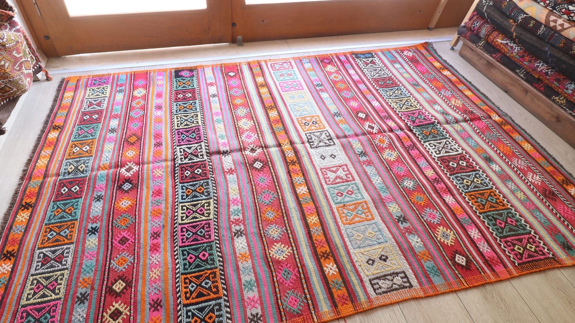Tribal style vintage Kilim rug in pastel tones