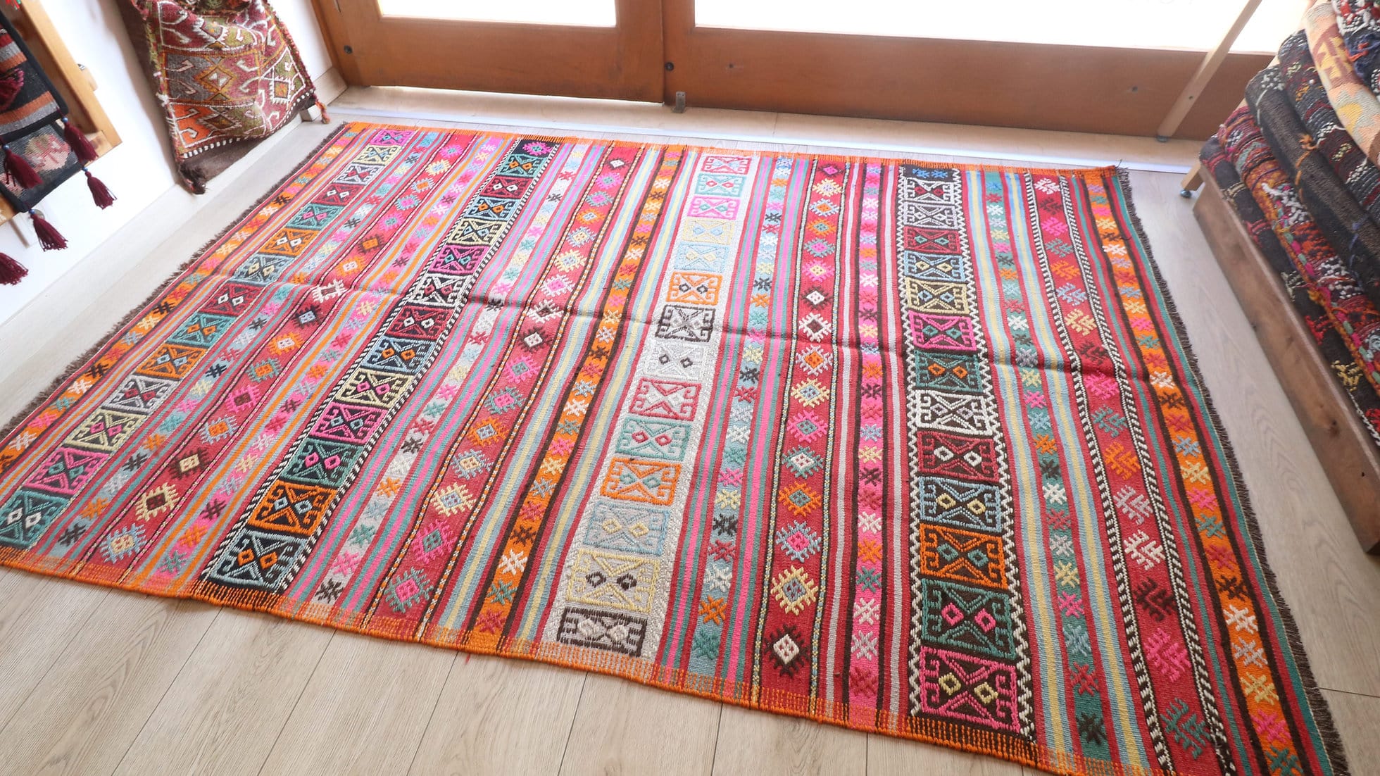 Tribal style vintage Kilim rug in pastel tones