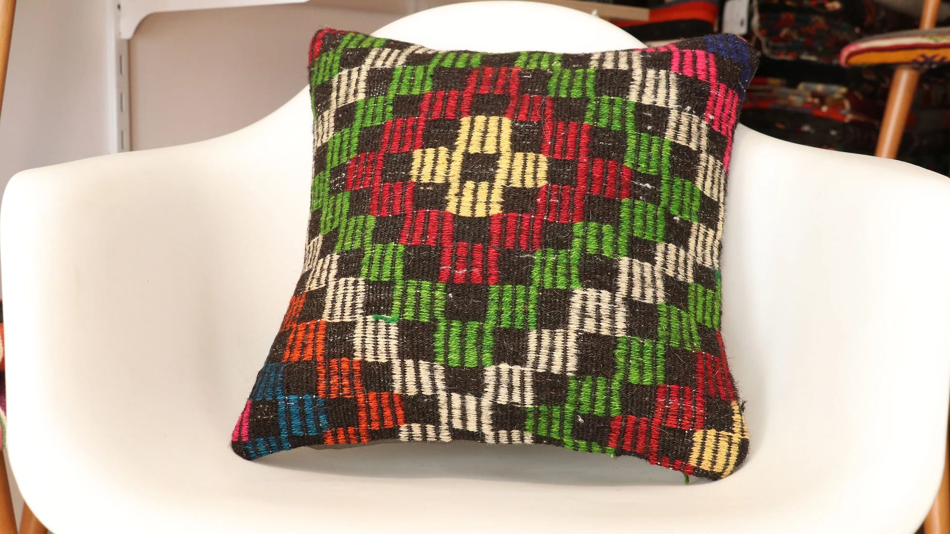 vintage handmade colorful kilim upholstered pillow