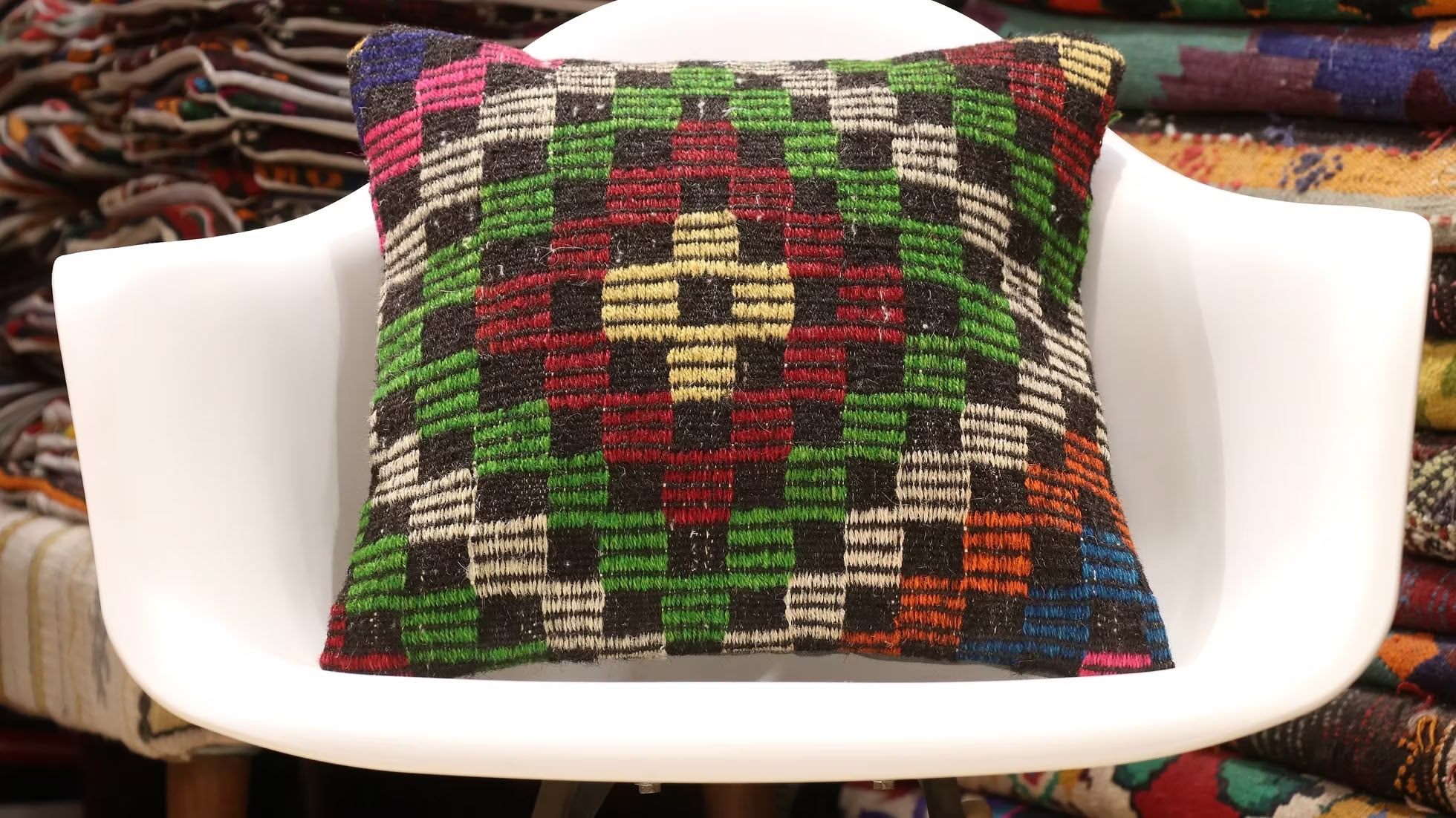 vintage handmade colorful kilim upholstered pillow