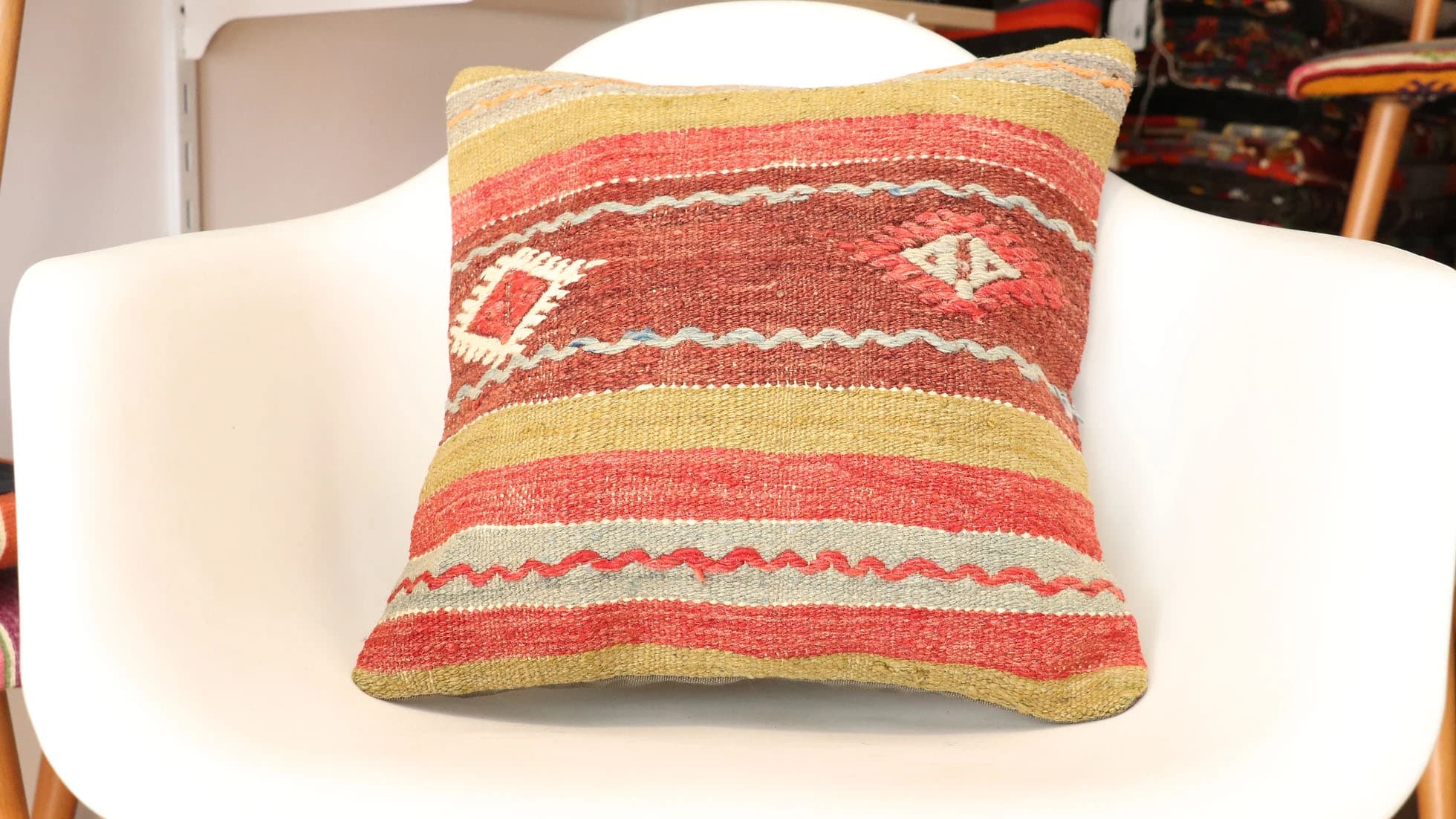 Vintage Handwoven Kilim Pillow in Earthy Rustic Tones Perfect Farmhouse and Cottage Decor