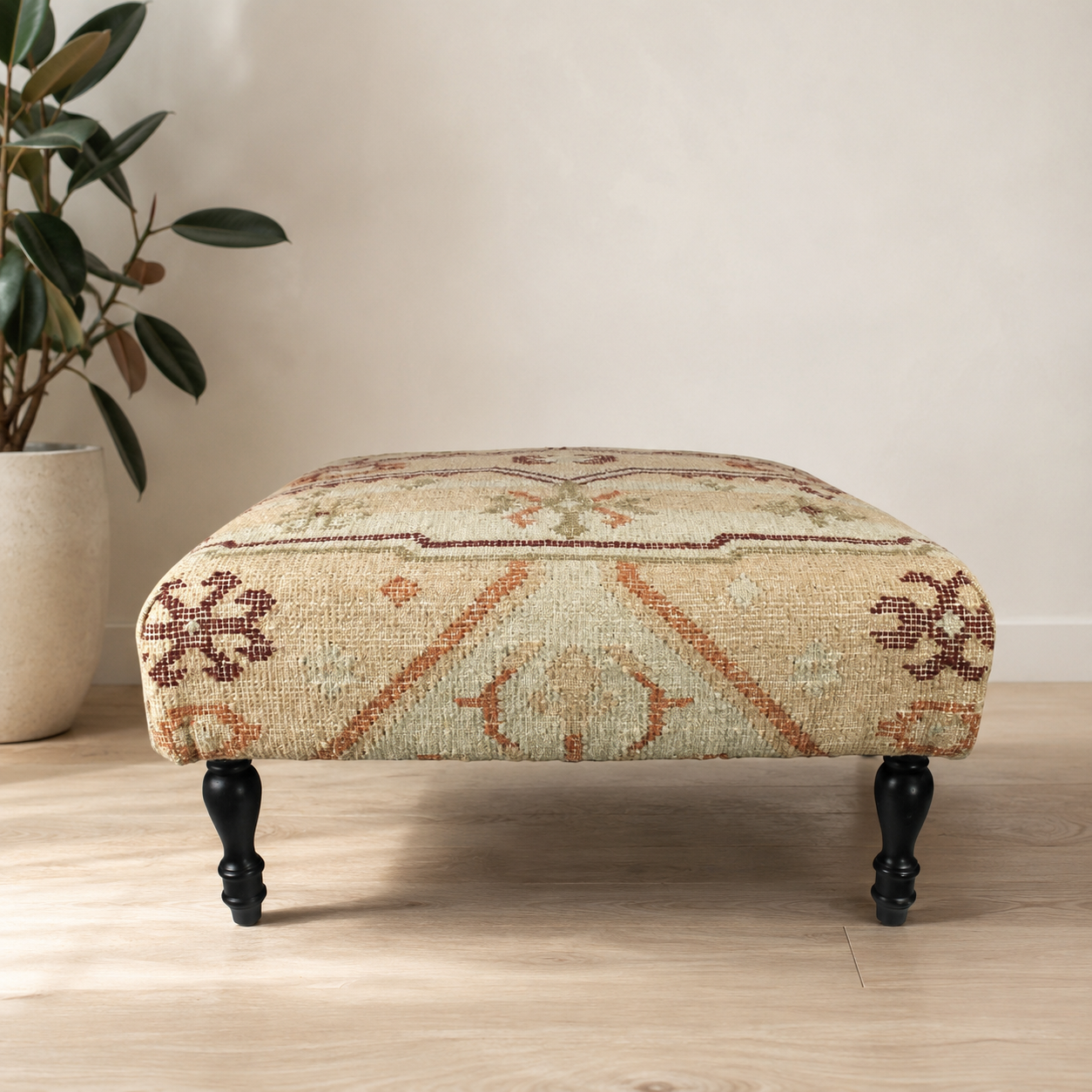handcrafted kilim ottoman stool in cream tones