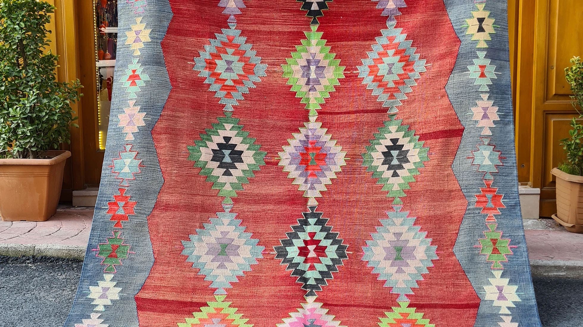 Vintage Anatolian Tribal Flat-Weave Rug in Pastel Rustic Tones