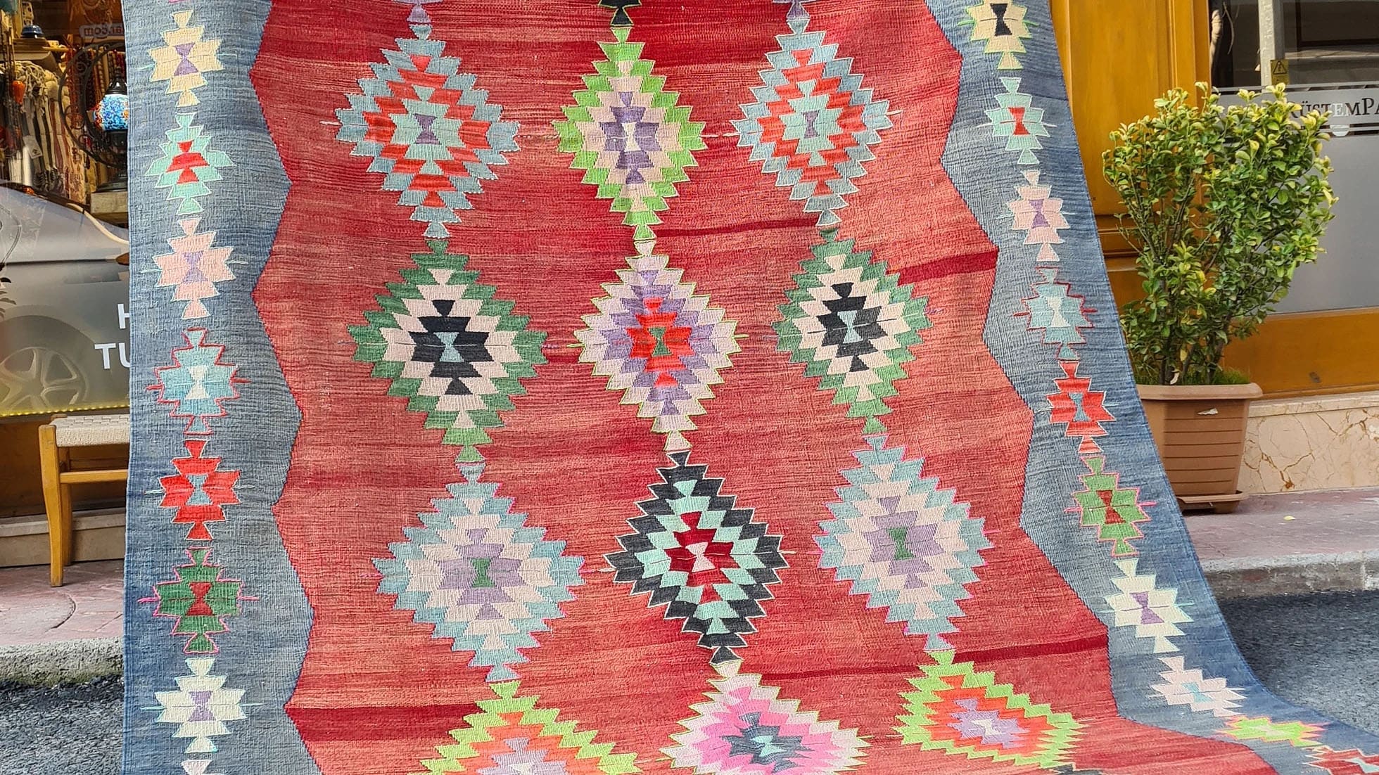 Vintage Anatolian Tribal Flat-Weave Rug in Pastel Rustic Tones