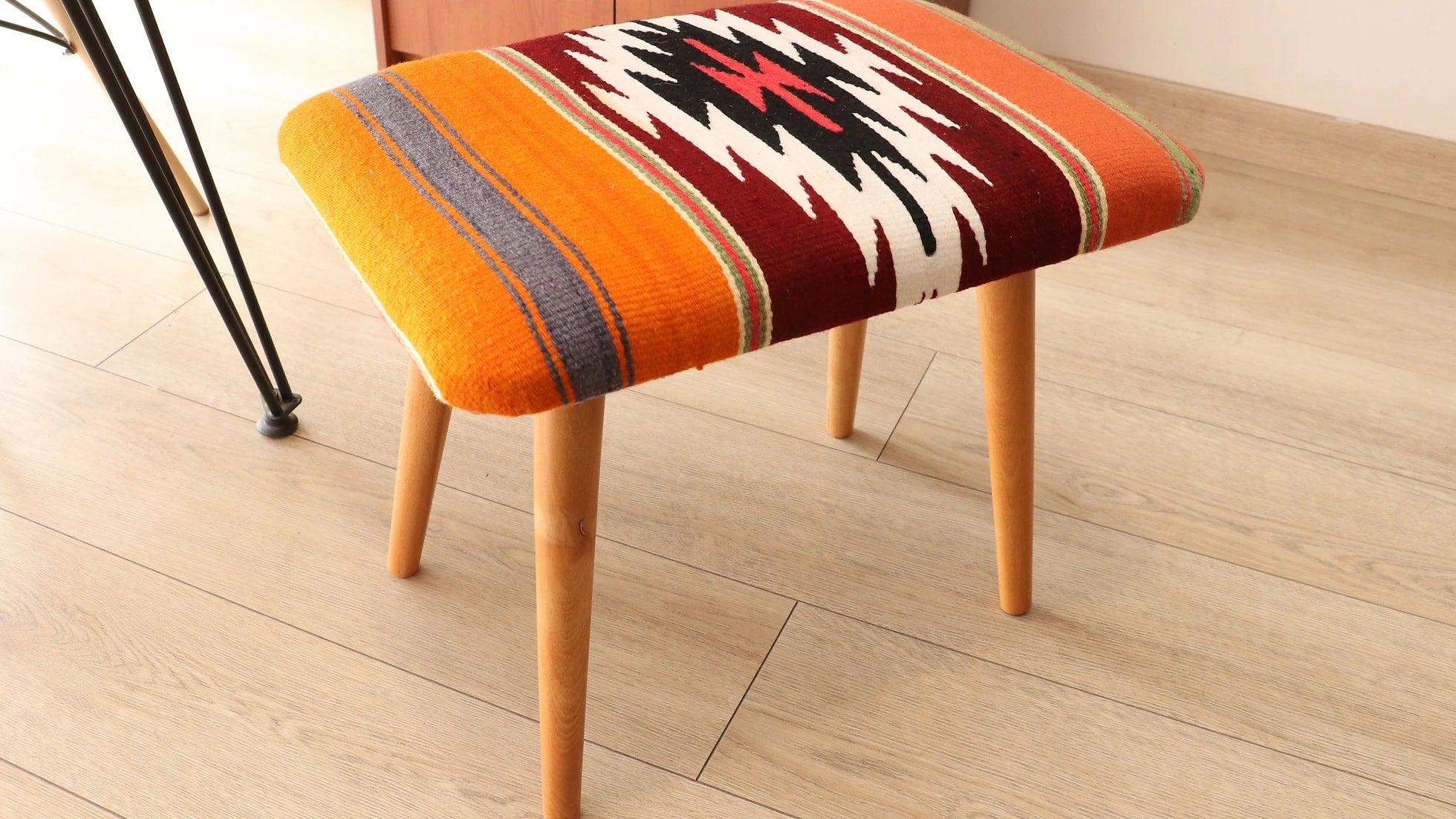 handcrafted vintage kilim covered ottoman bench