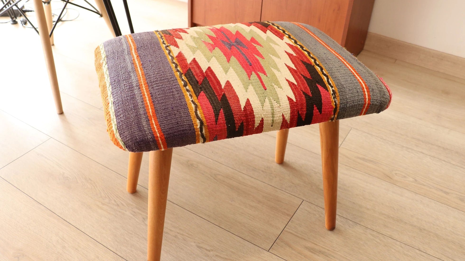 handmade vintage Turkish kilim seat in boho style