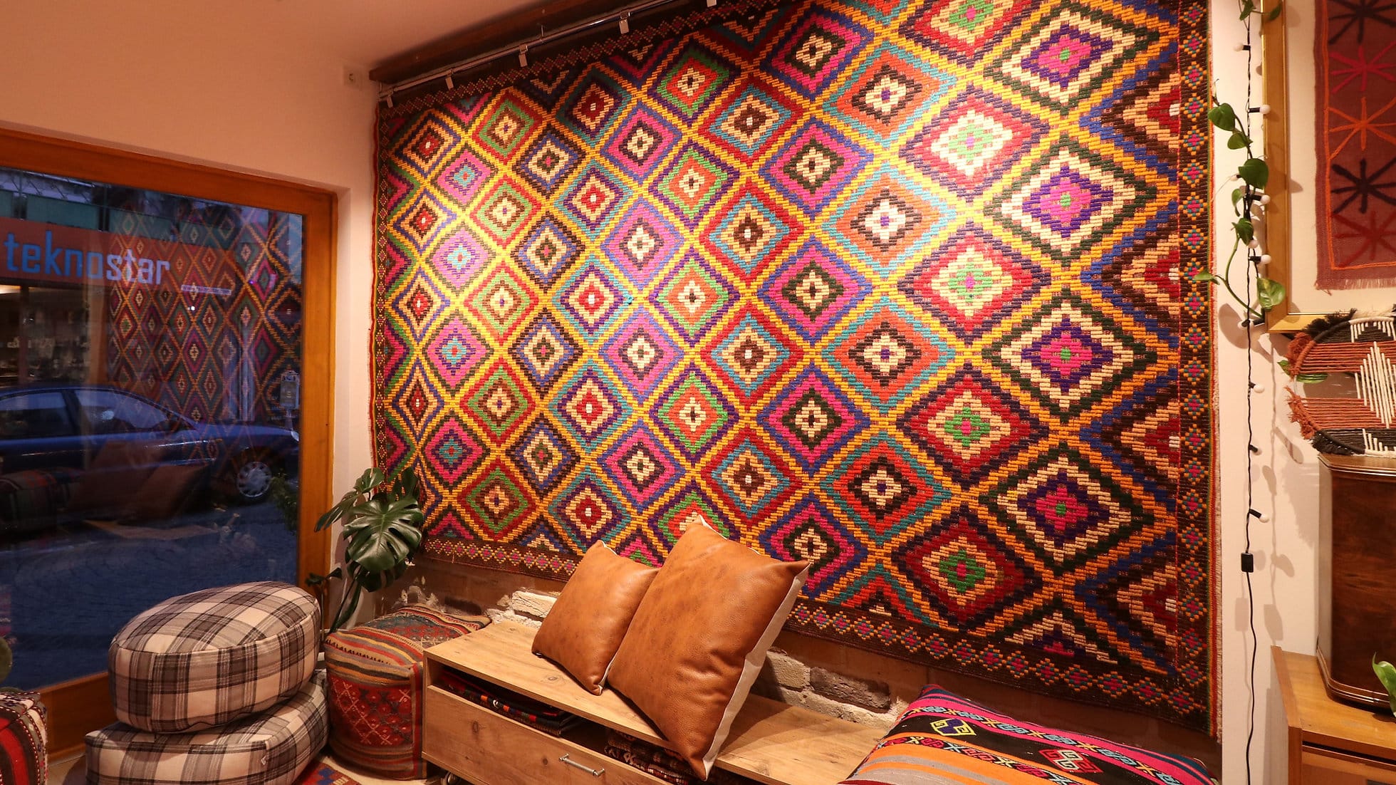 Rare Vintage Area Large Rug with polychromatic motifs