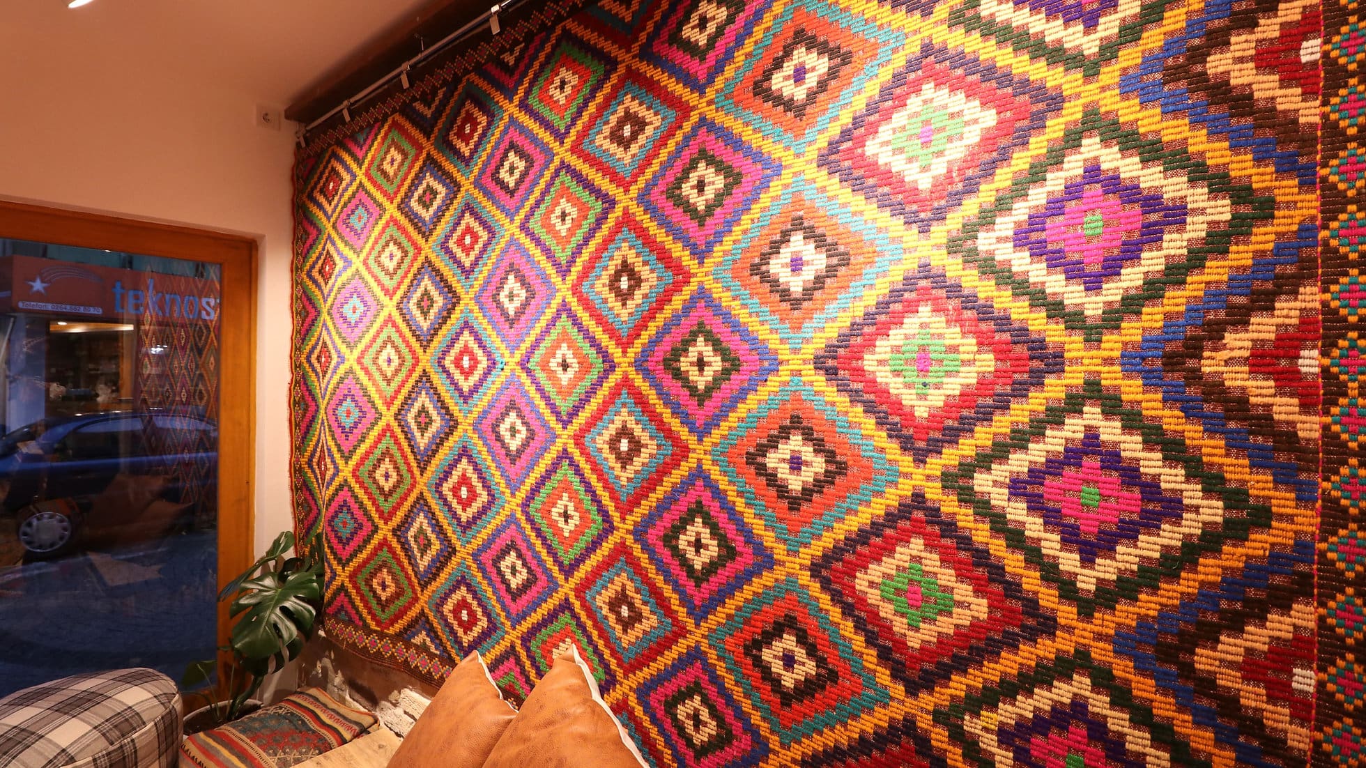 Rare Vintage Area Large Rug with polychromatic motifs