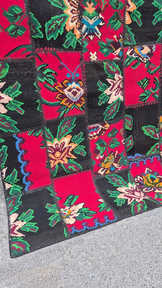 Semi-Antique Handwoven Bessarabian Rug | Patchwork Moldavian Floral Tapestry