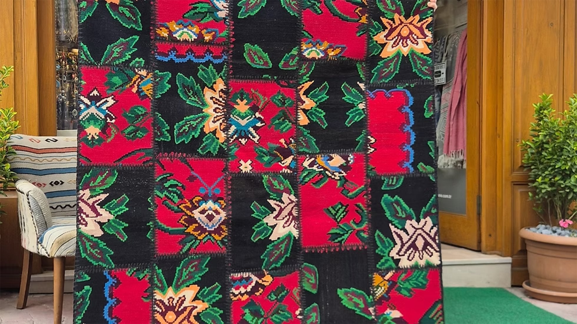 Semi-Antique Handwoven Bessarabian Rug | Patchwork Moldavian Floral Tapestry