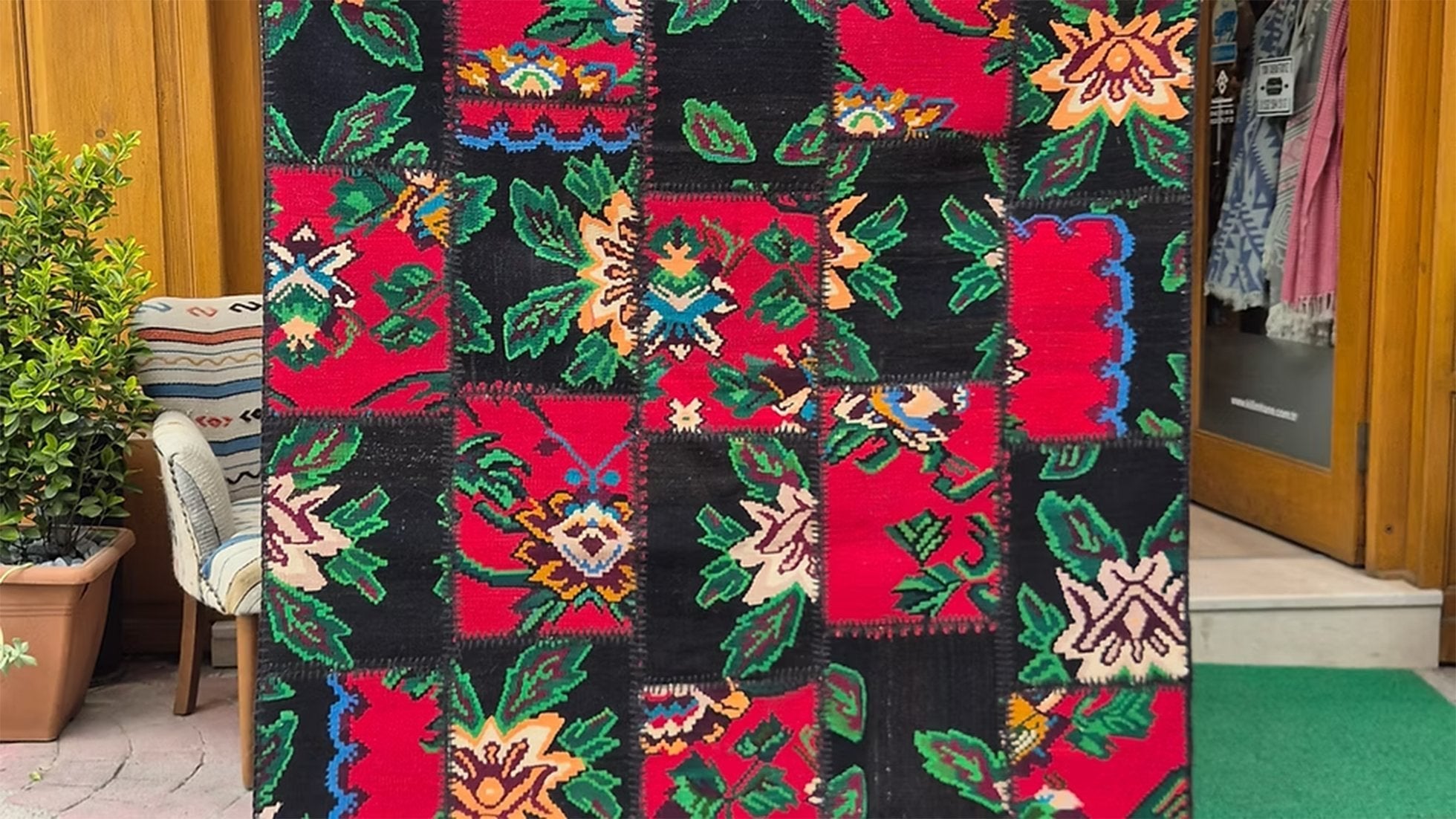 Semi-Antique Handwoven Bessarabian Rug | Patchwork Moldavian Floral Tapestry