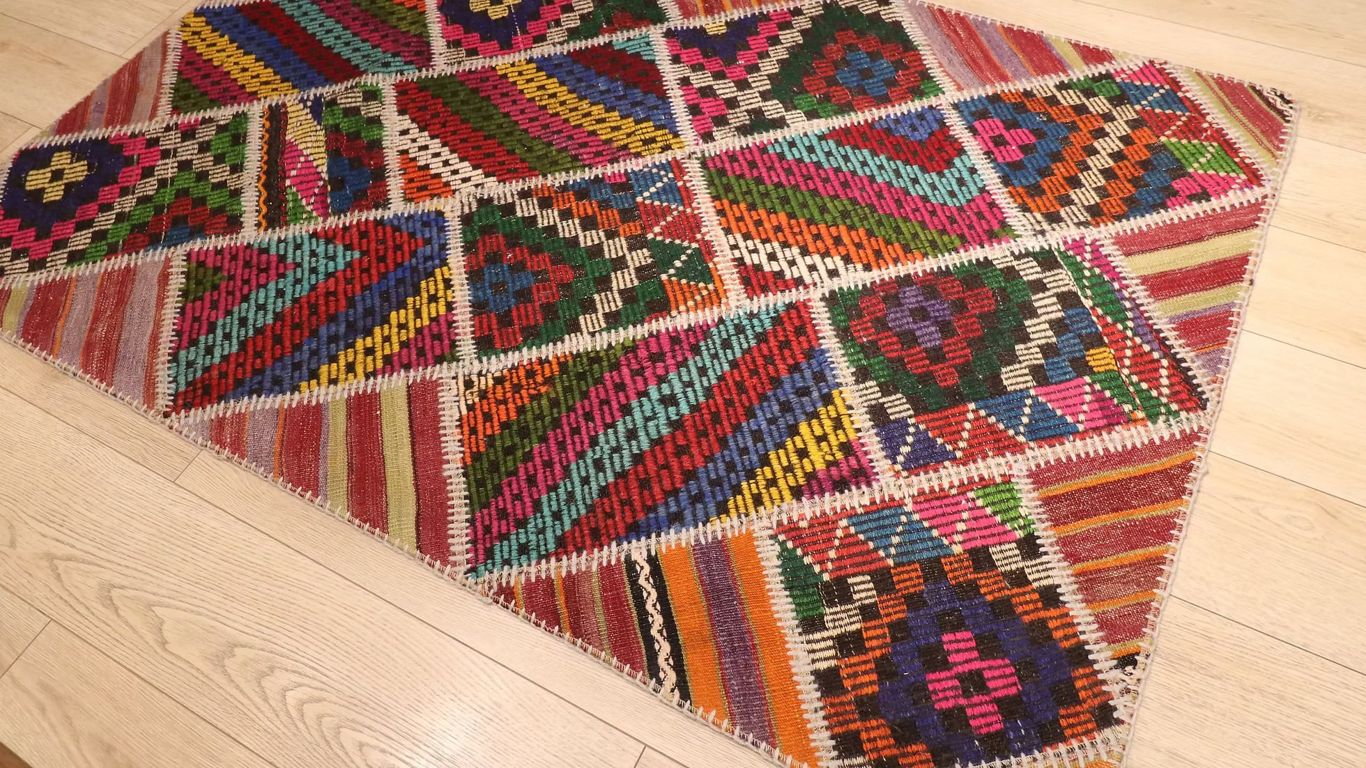 Semi-Antique Handwoven Turkish Patchwork Cecim Kilim Rug For Designer Interiors And Curated NYC Spaces