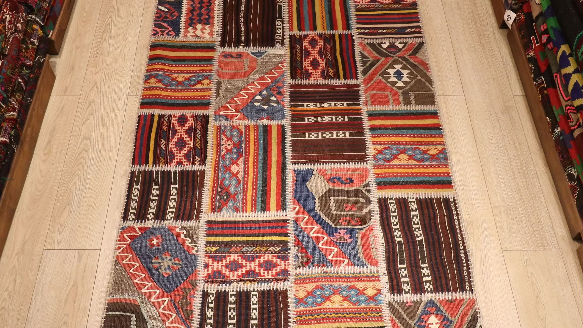 Kilim Couture Rustic Nomadic Turkish Kilim Rug with Multicolor Tribal Motifs
