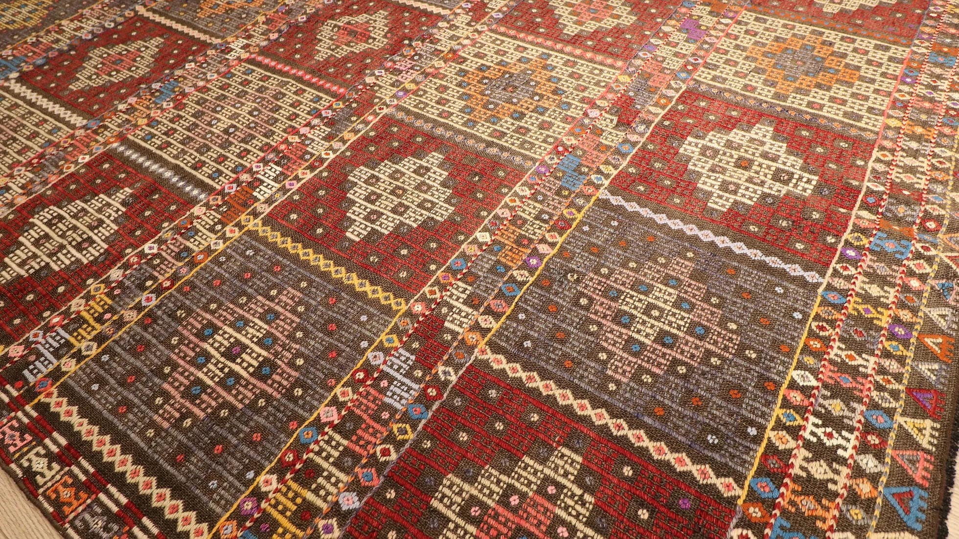 Semi-Antique Oriental Turkish Rug in Red, Cream, and Gray