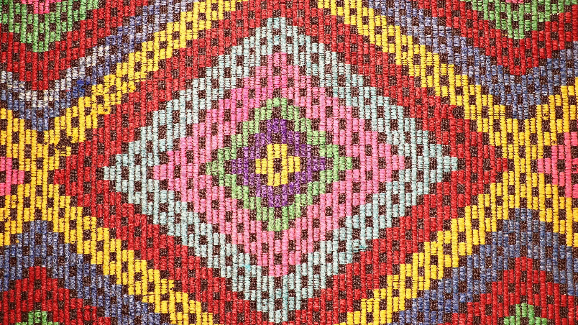 Multicolored vintage Cecim Kilim Rug with tribal embroidery