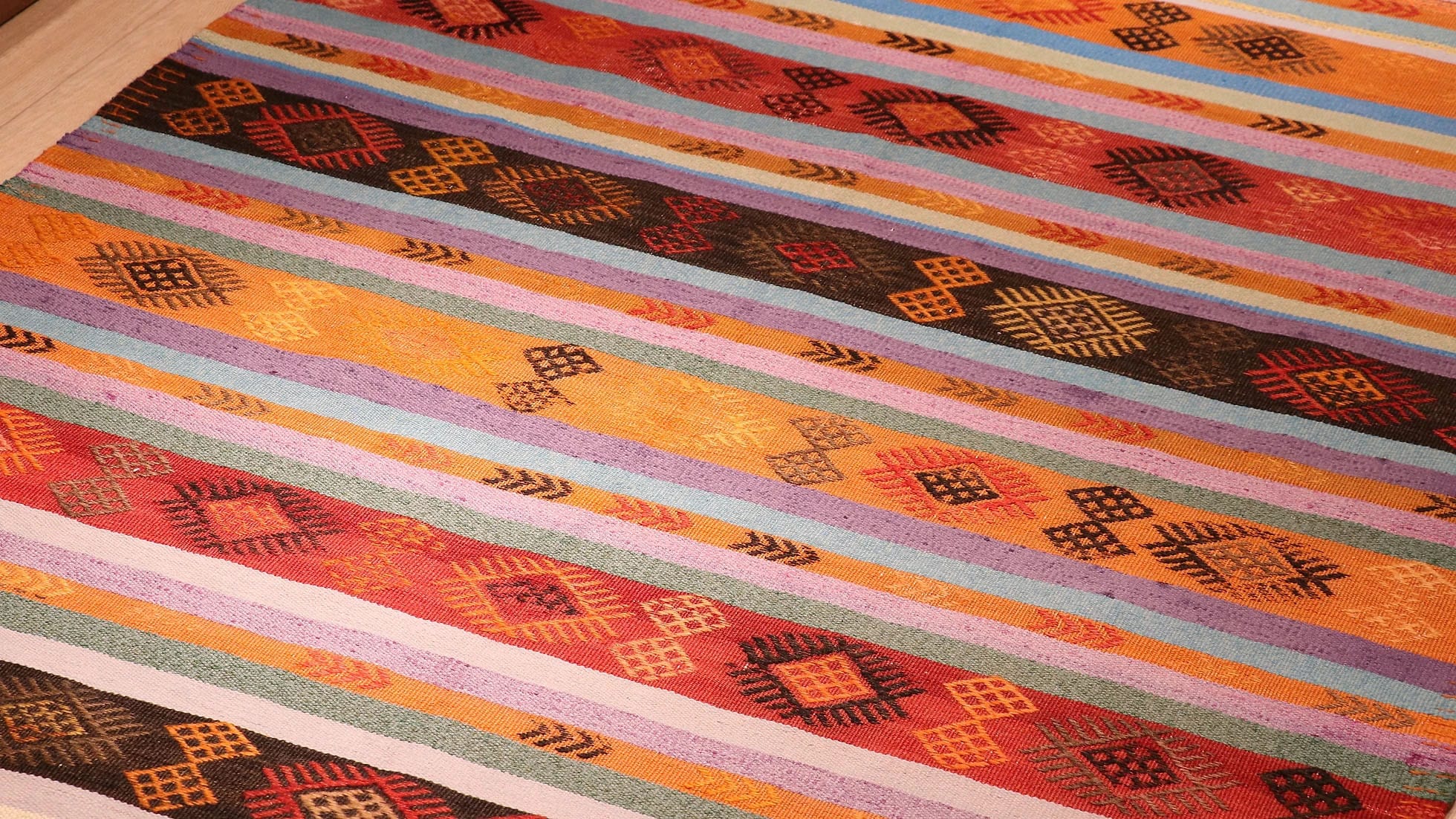 1950s Balikesir Kilim Rug in Pastel Stripes