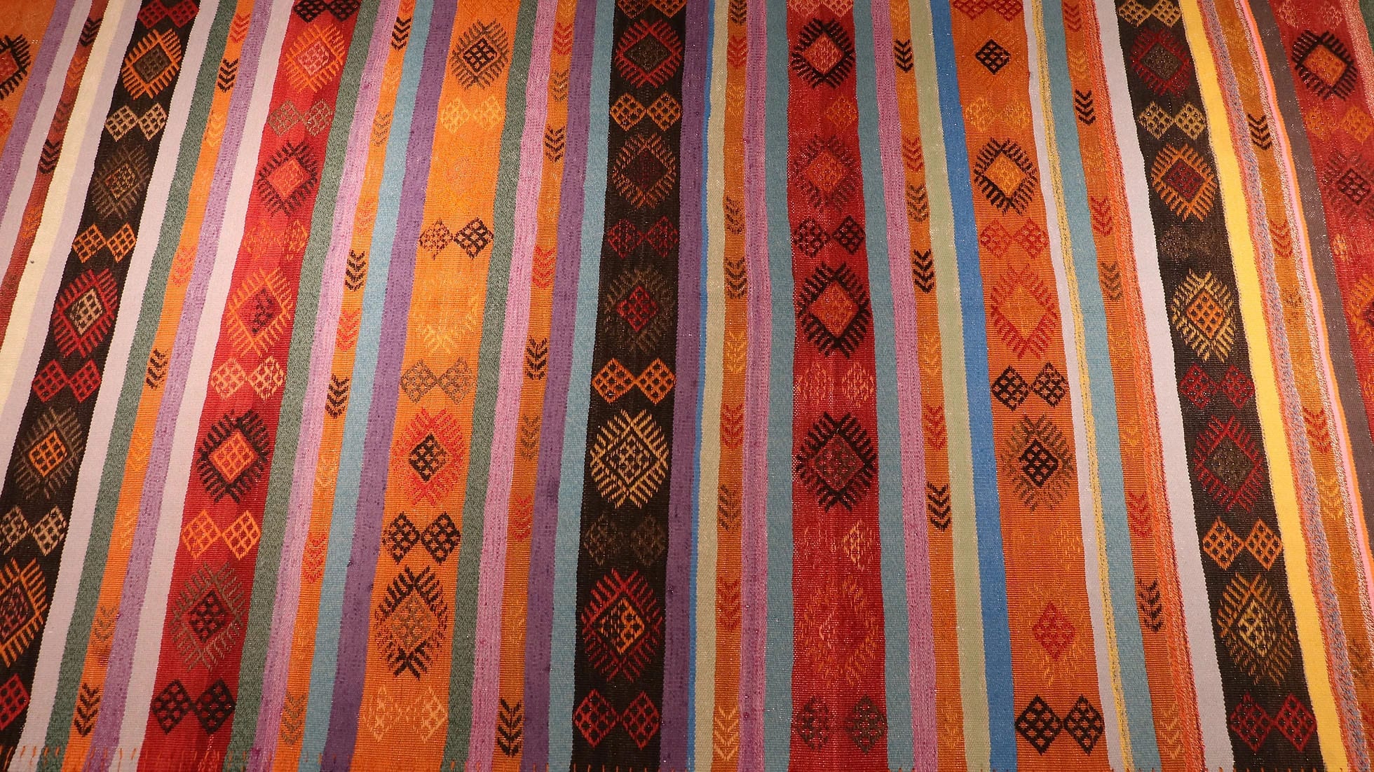 5x10 Vintage Turkish Pastel Kilim in Red, Lilac, Orange, Blue, and Green