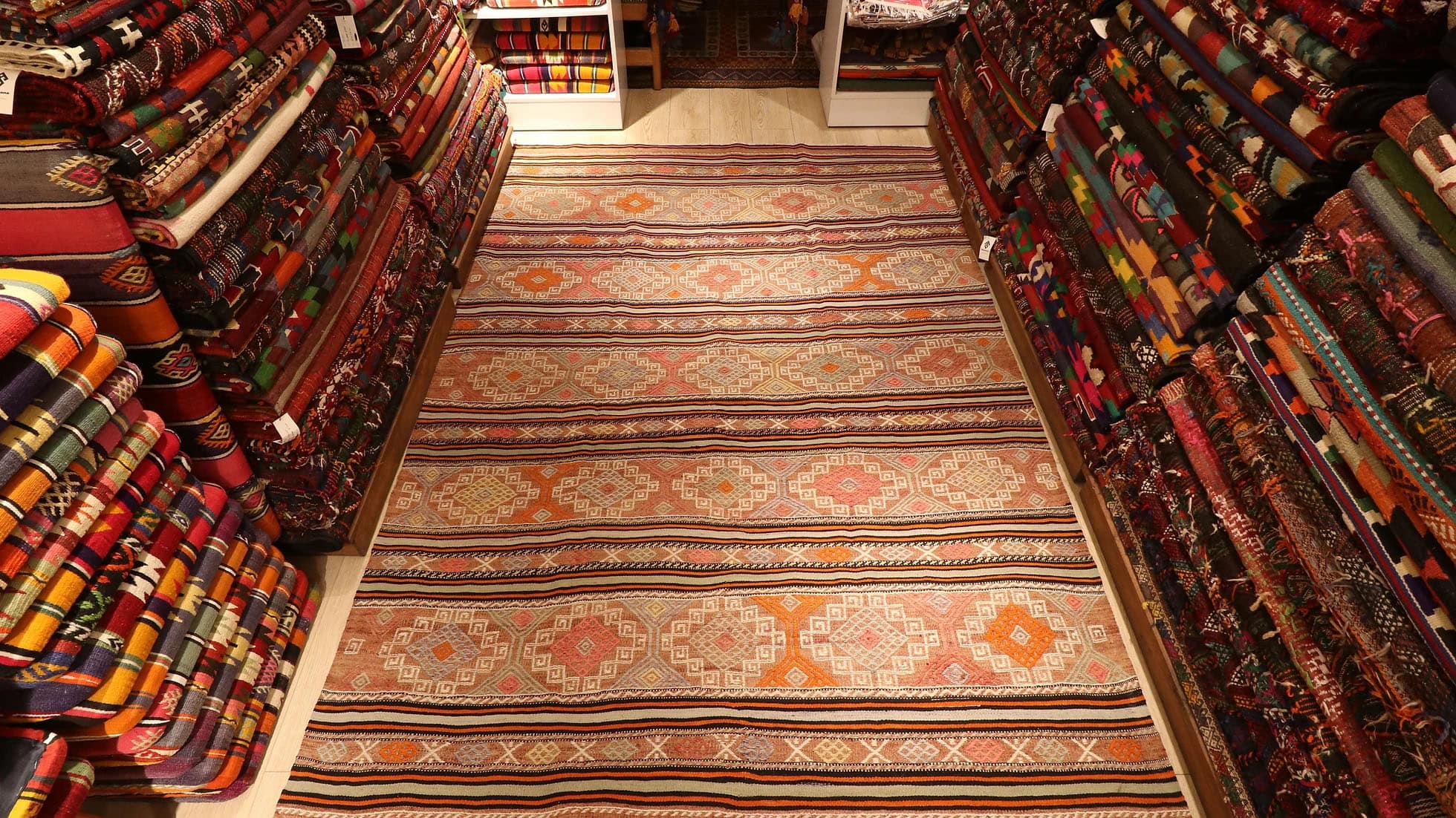 a true authentic Yoruk style nomadic Turkish flat-weave rug from Turkey in muted earth tones