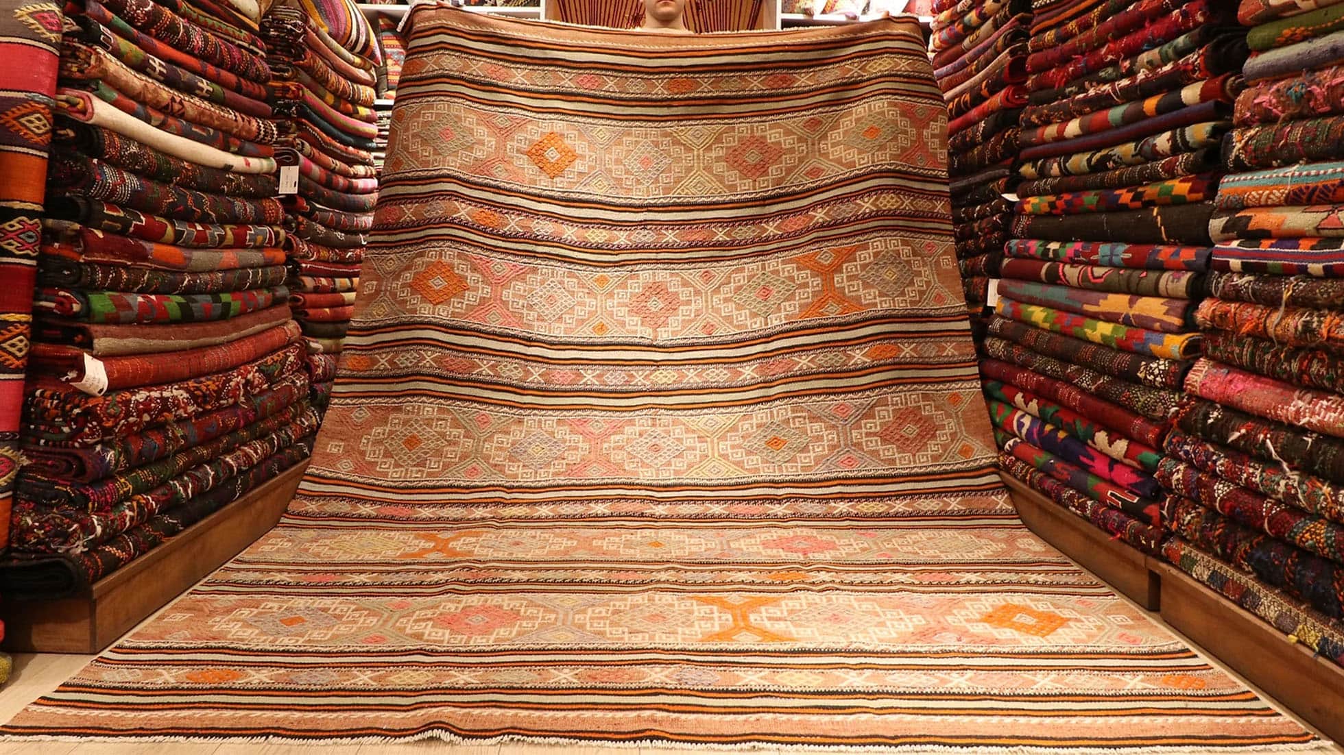 a true authentic Yoruk style nomadic Turkish flat-weave rug from Turkey in muted earth tones