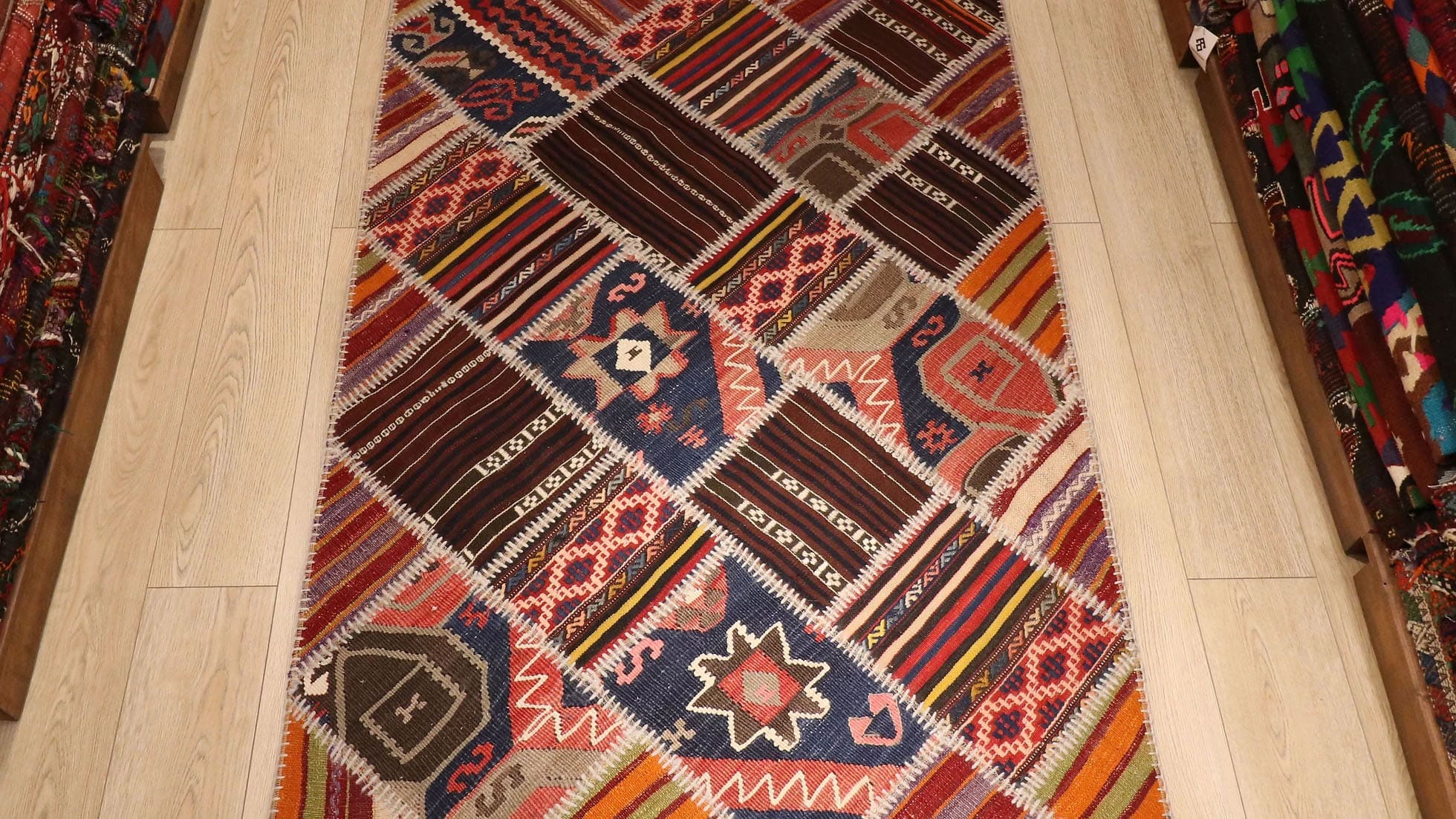 Semi Antique Patchwork Rustic Kilim in Muted Tones