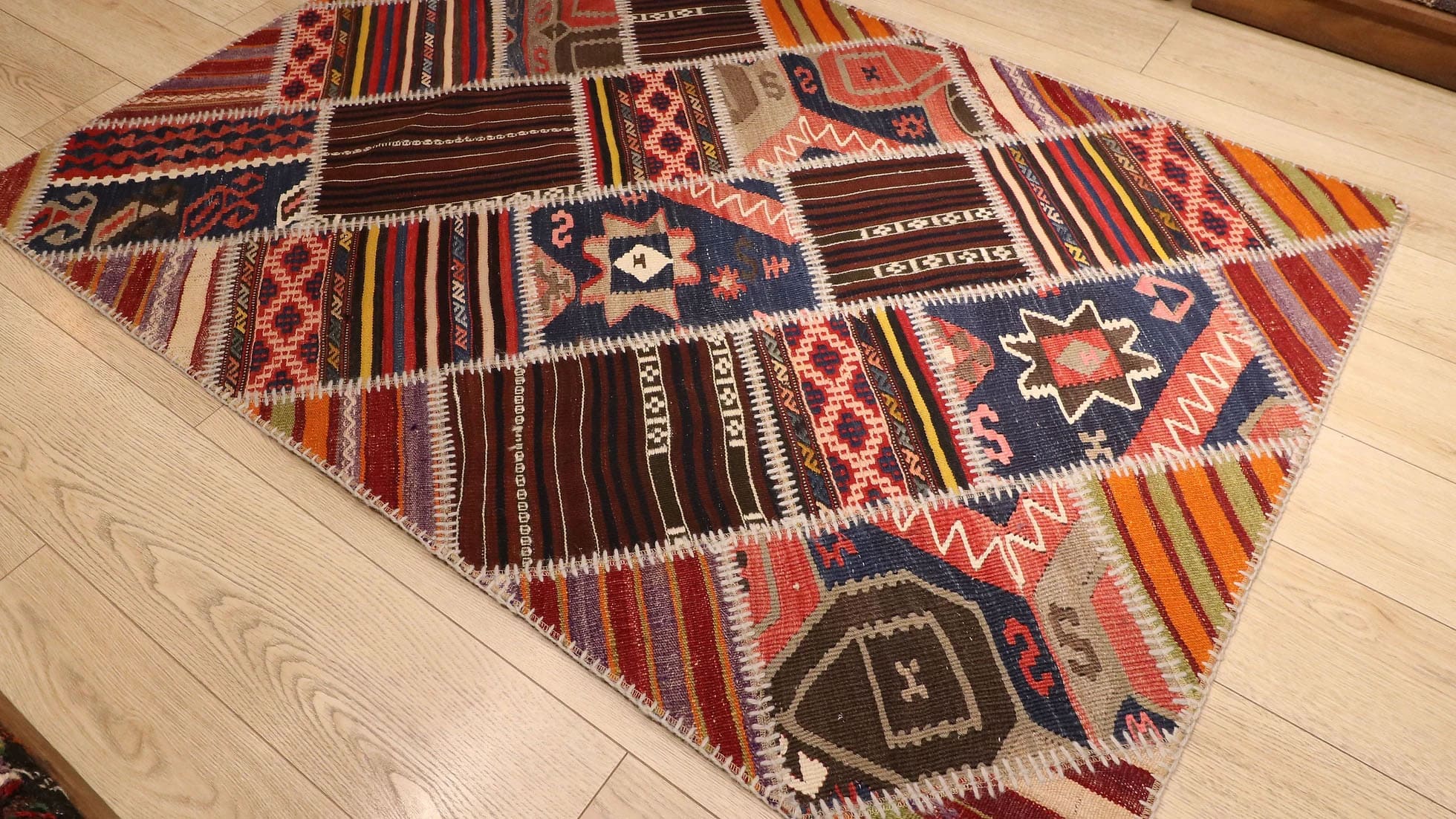 Vintage Patchwork Rustic Rug in Pastel Tones by Kilim Couture New York Rug Store
