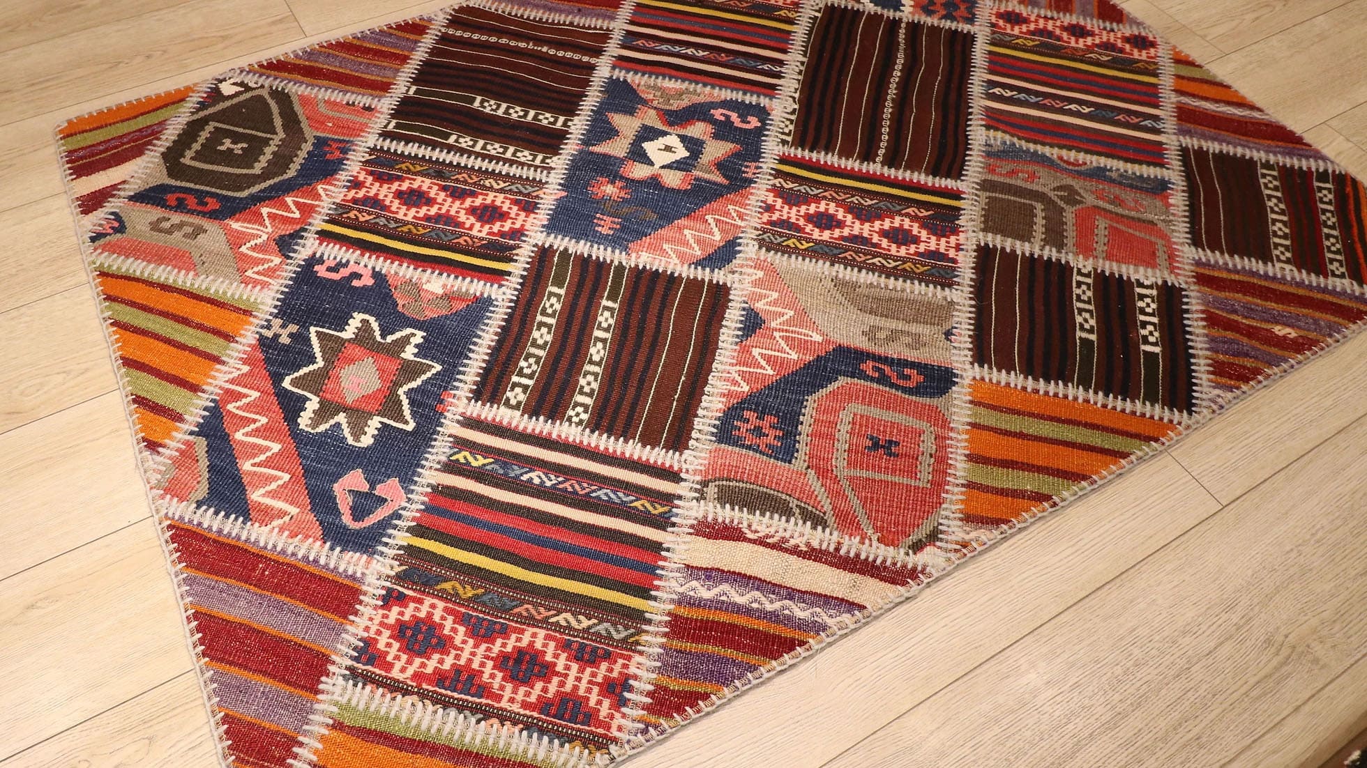 Medium Area Size Patchwork Rustic Kilim in Muted Tones
