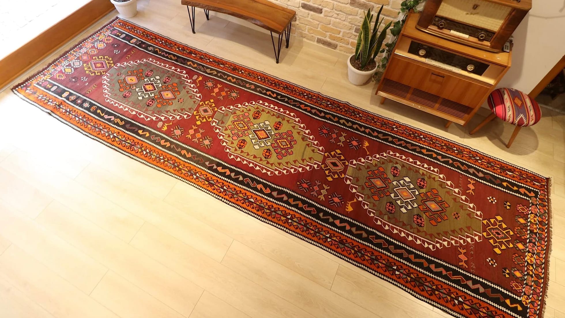 vintage Kars Kilim Rug with medallion patterns