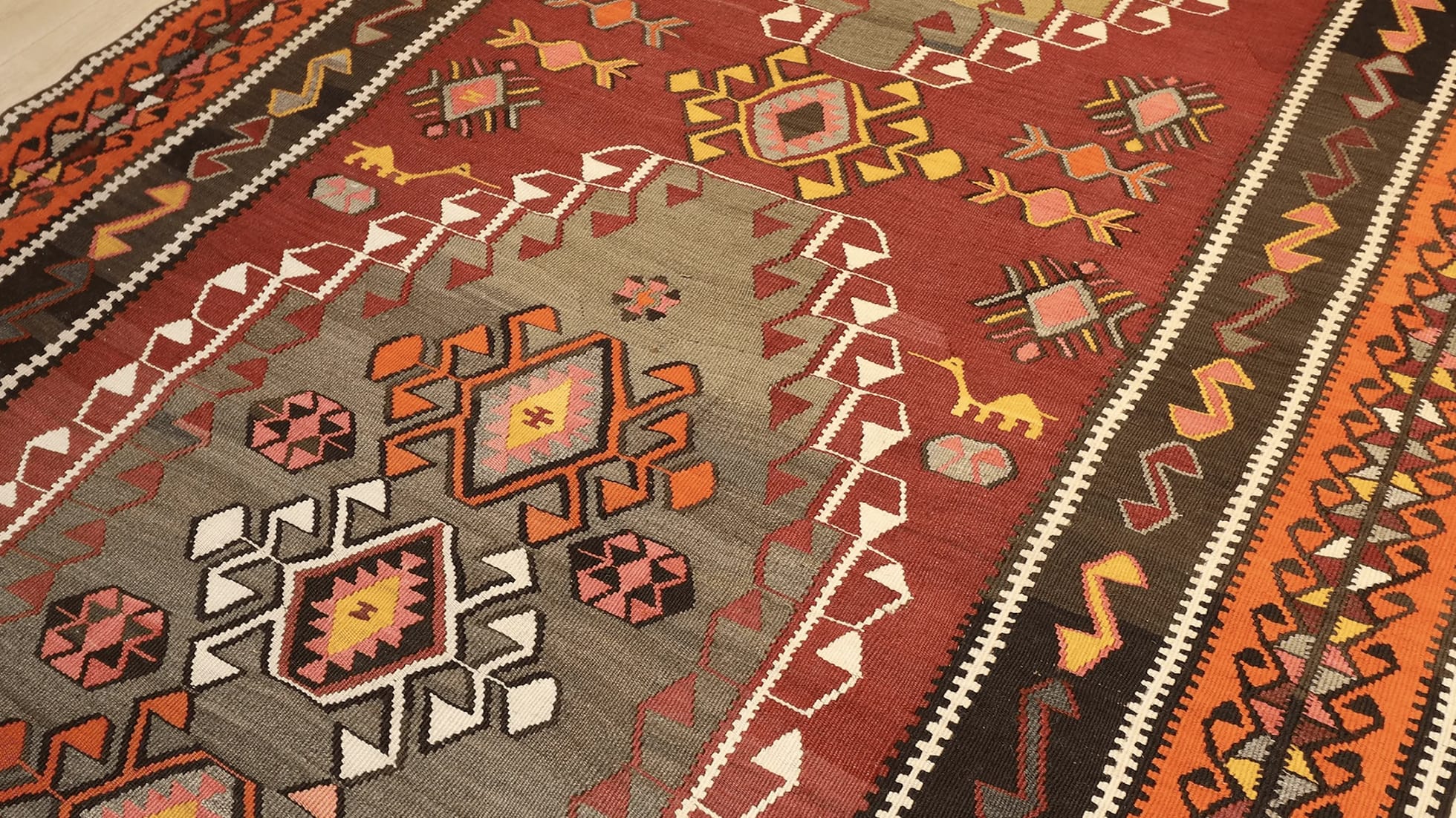 vintage Kars Kilim Rug with medallion patterns in detail