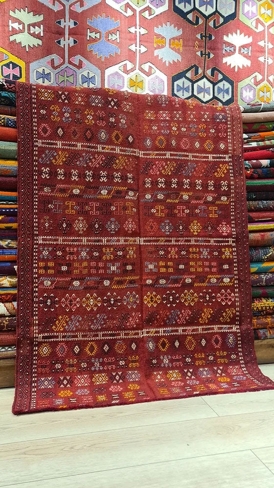 3x5 small area tribal Berber wool kilim rug