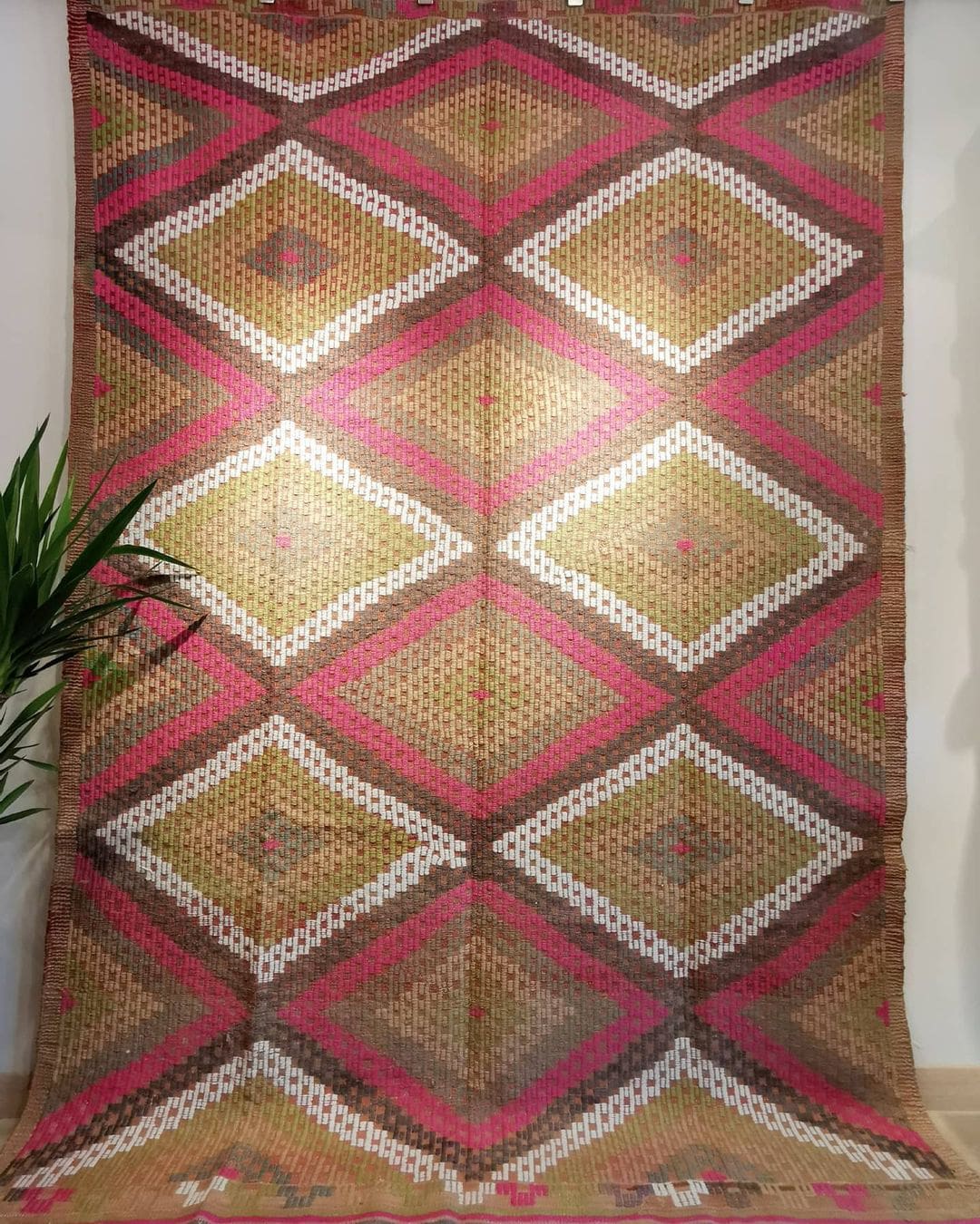 vintage pastel Cecim kilim rug in red and green
