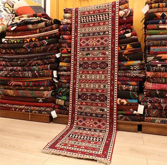 vintage Persian oriental kilim runner 2x7