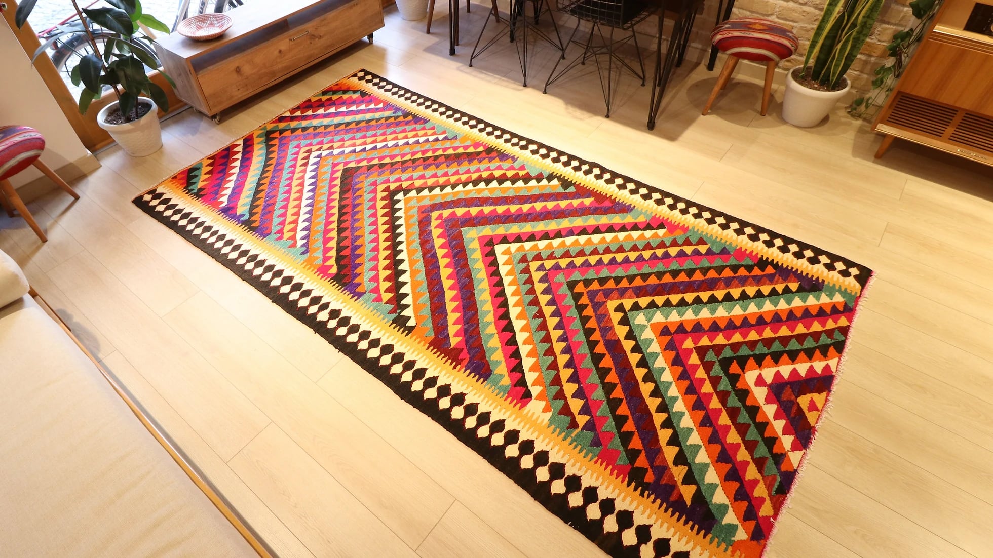 Vintage Turkish Contemporary Rainbow Kilim Rug