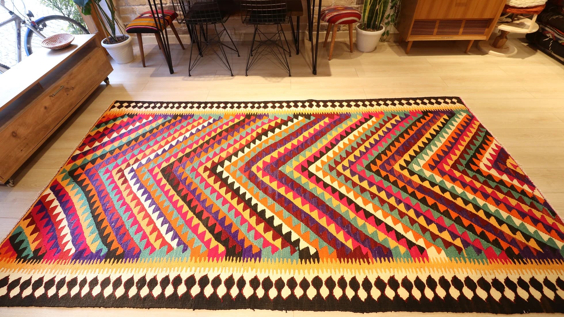 Vintage Turkish Contemporary Rainbow Kilim Rug