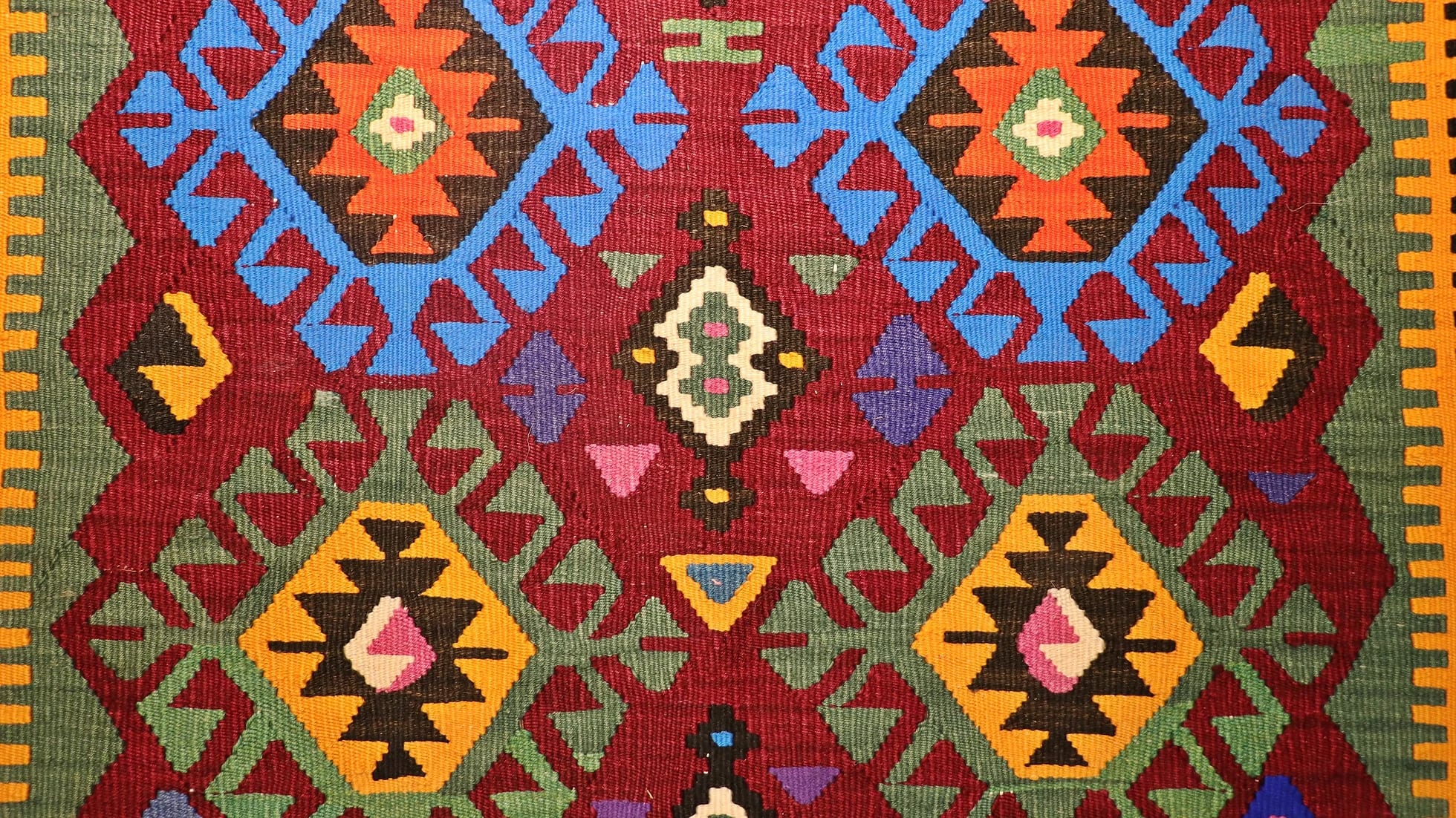 vintage Turkish hand-knotted cal tribal kilim in many colors