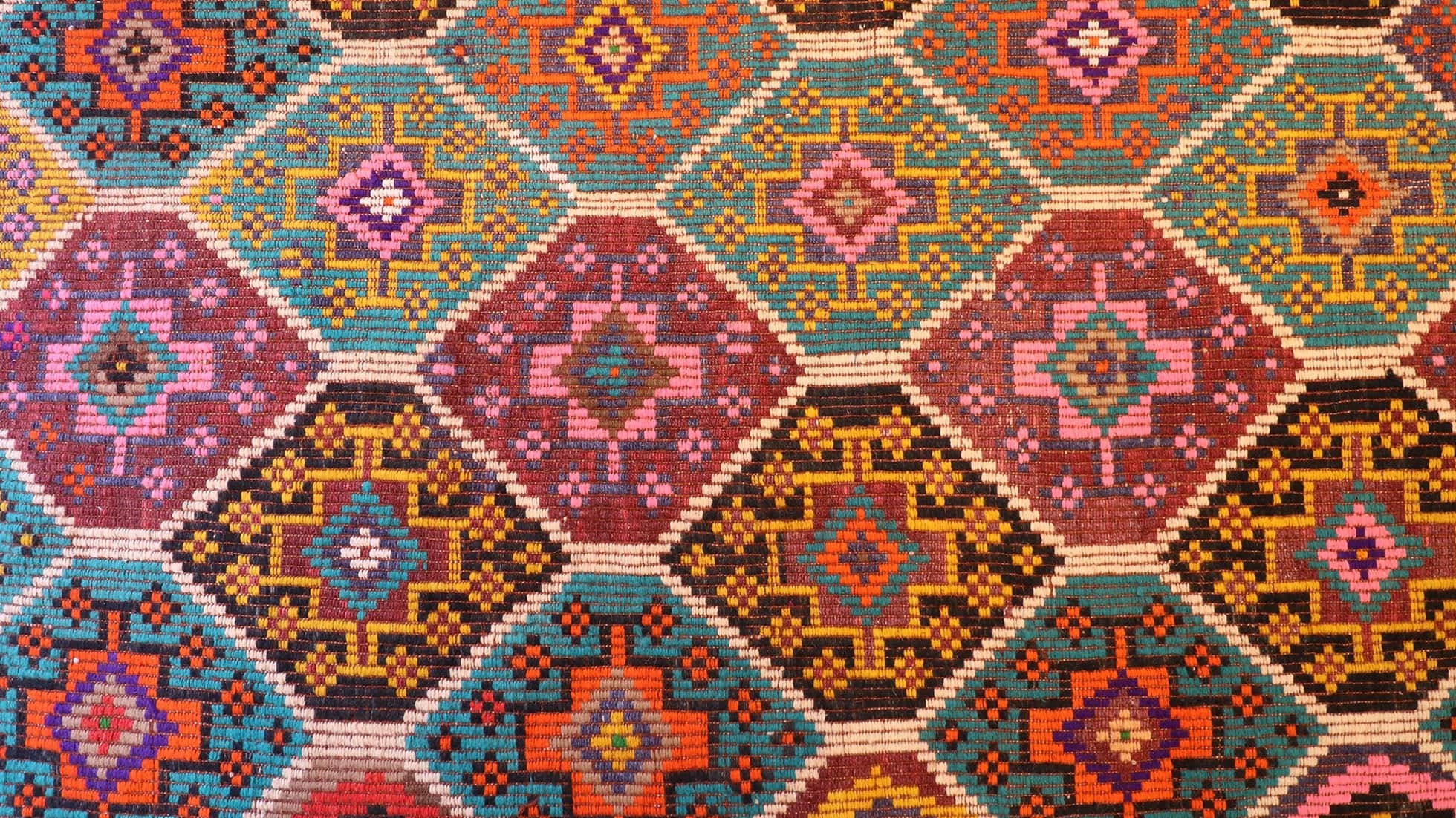Vintage handwoven flat-weave luxury Cecim Kilim Rug in vibrant and vivid colors