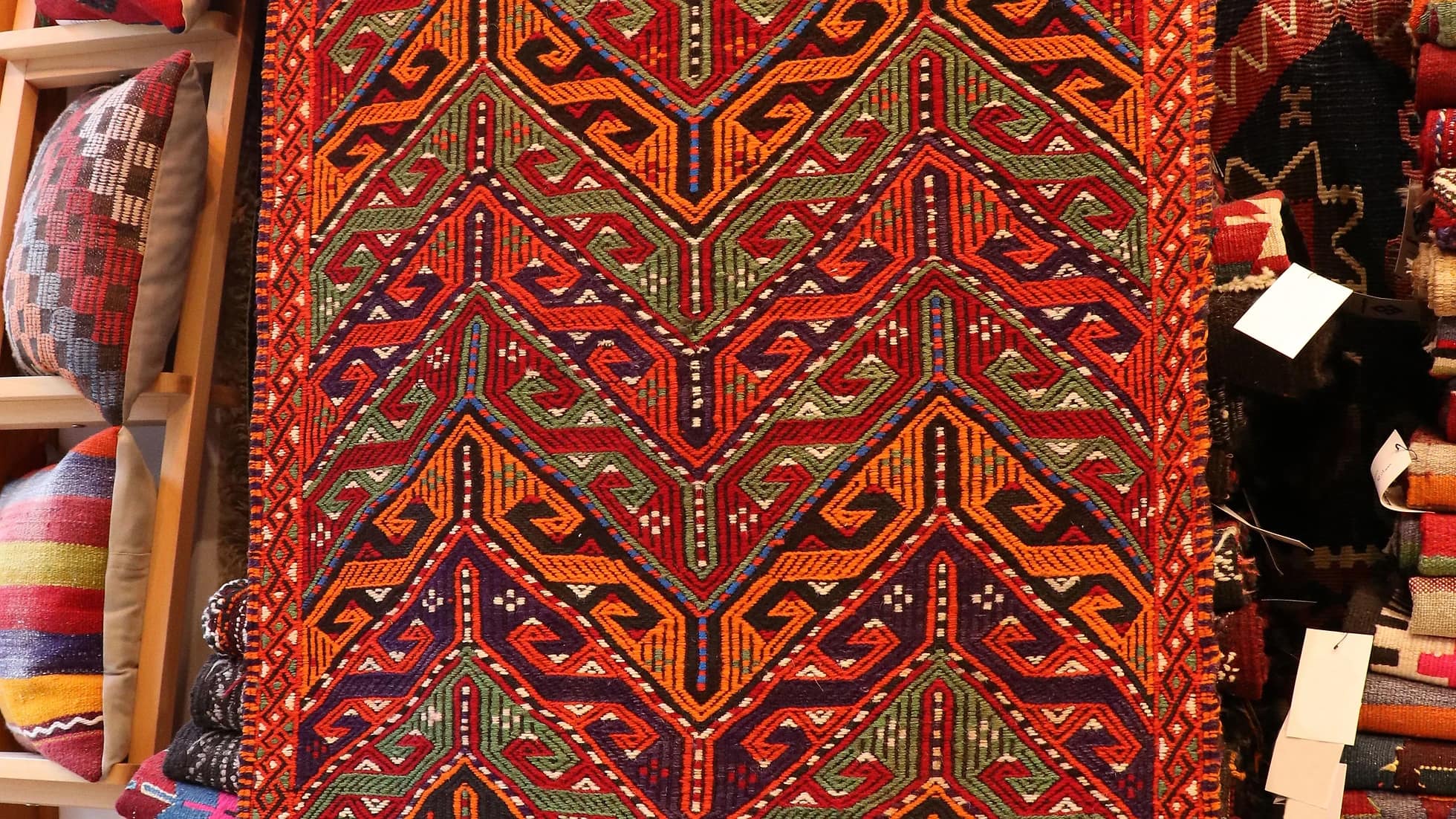 details of old Turkish prayer tribal rug