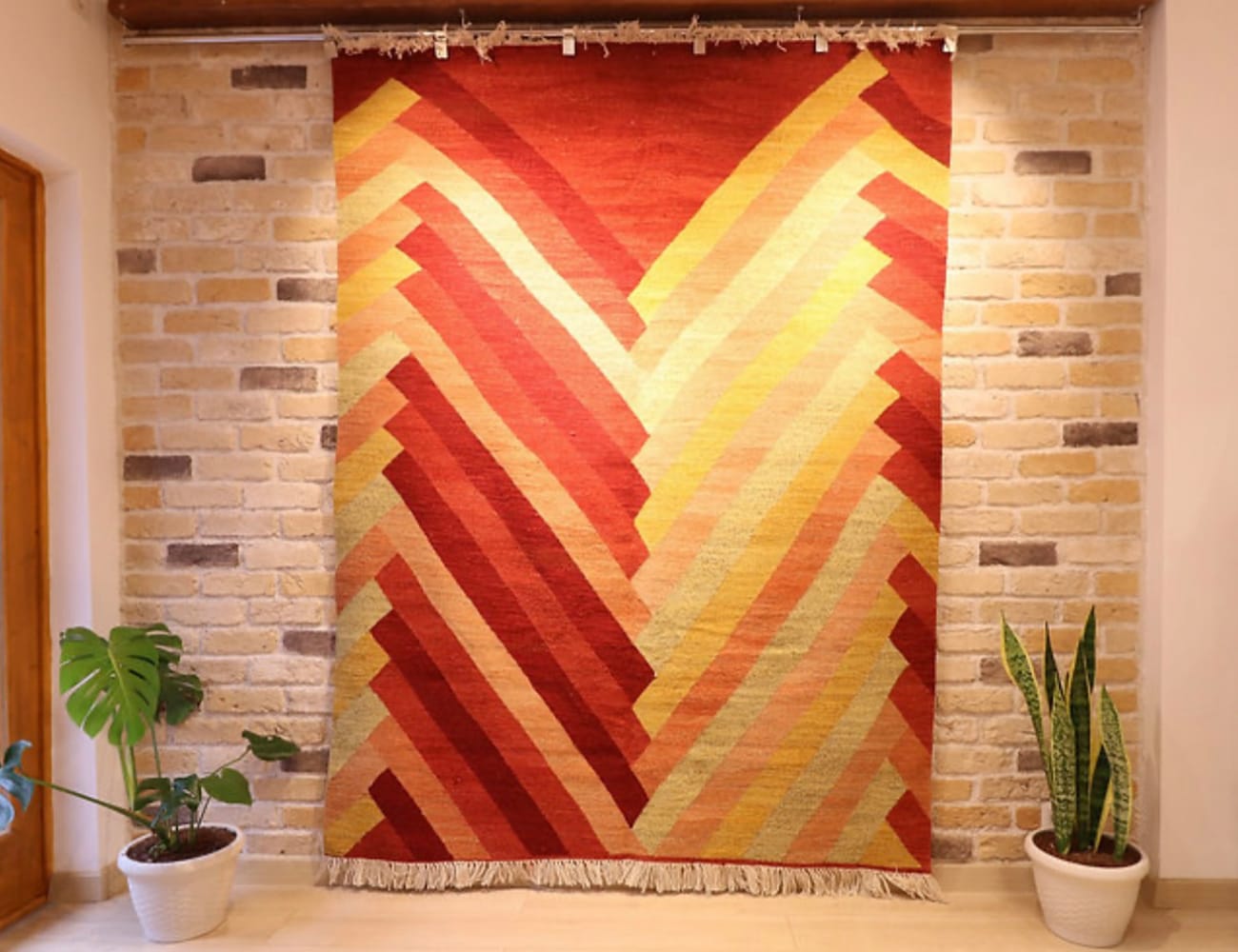 a glorious handmade modern and geometric Turkish kilim rug in art deco style from the 1980s